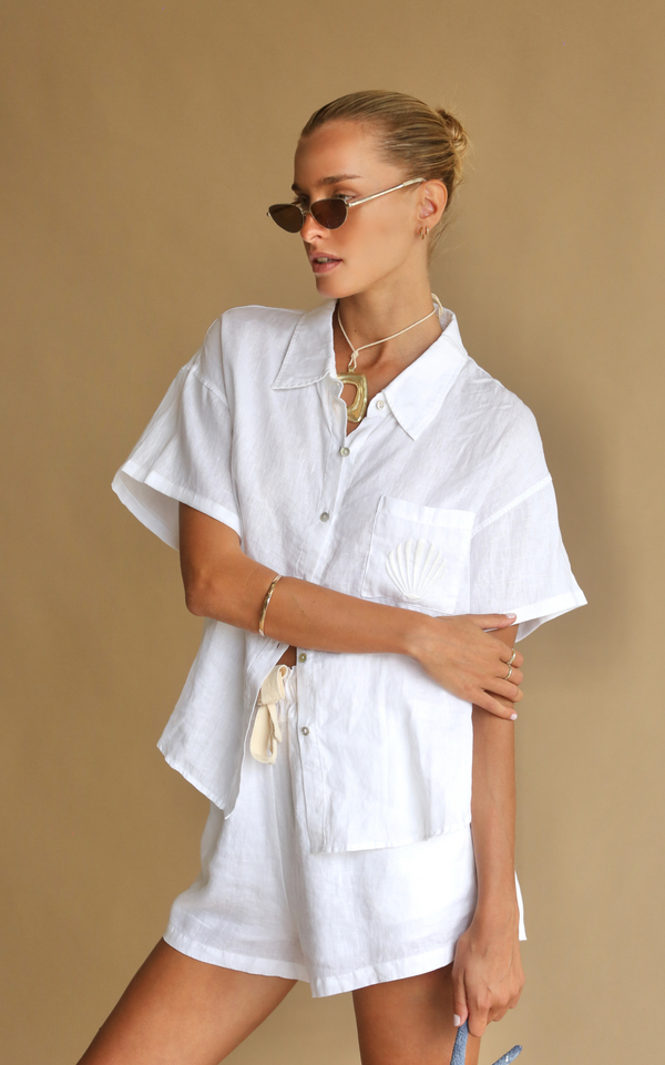 Cove Linen Shirt Set - Snow