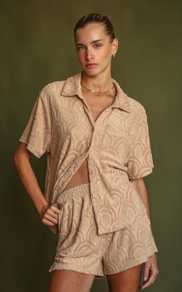 Marrakesh Tile Terry Shirt Set - Macadamia