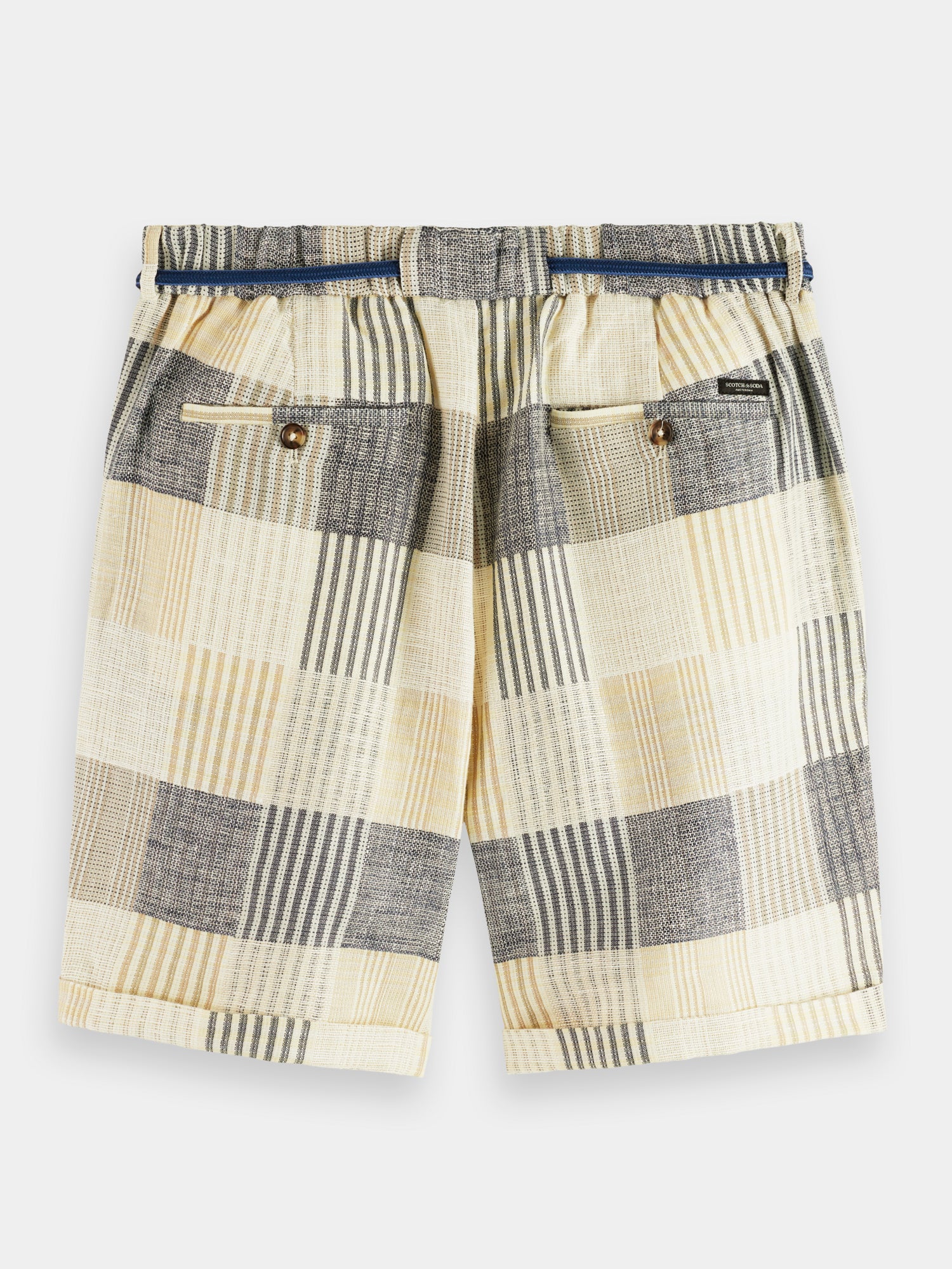 Twilt linen blend jacquard check pleated shorts - Blue Check