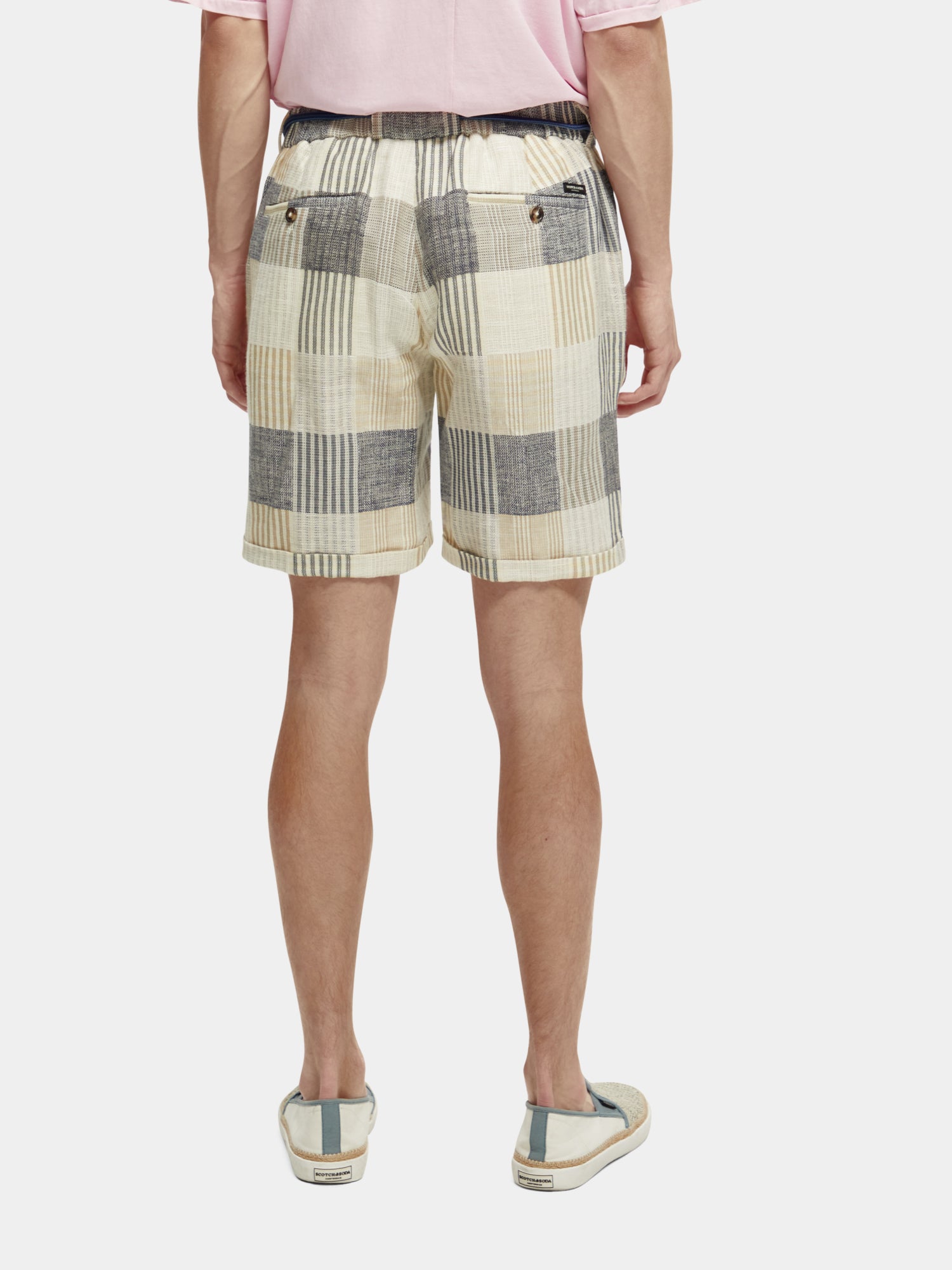 Twilt linen blend jacquard check pleated shorts - Blue Check