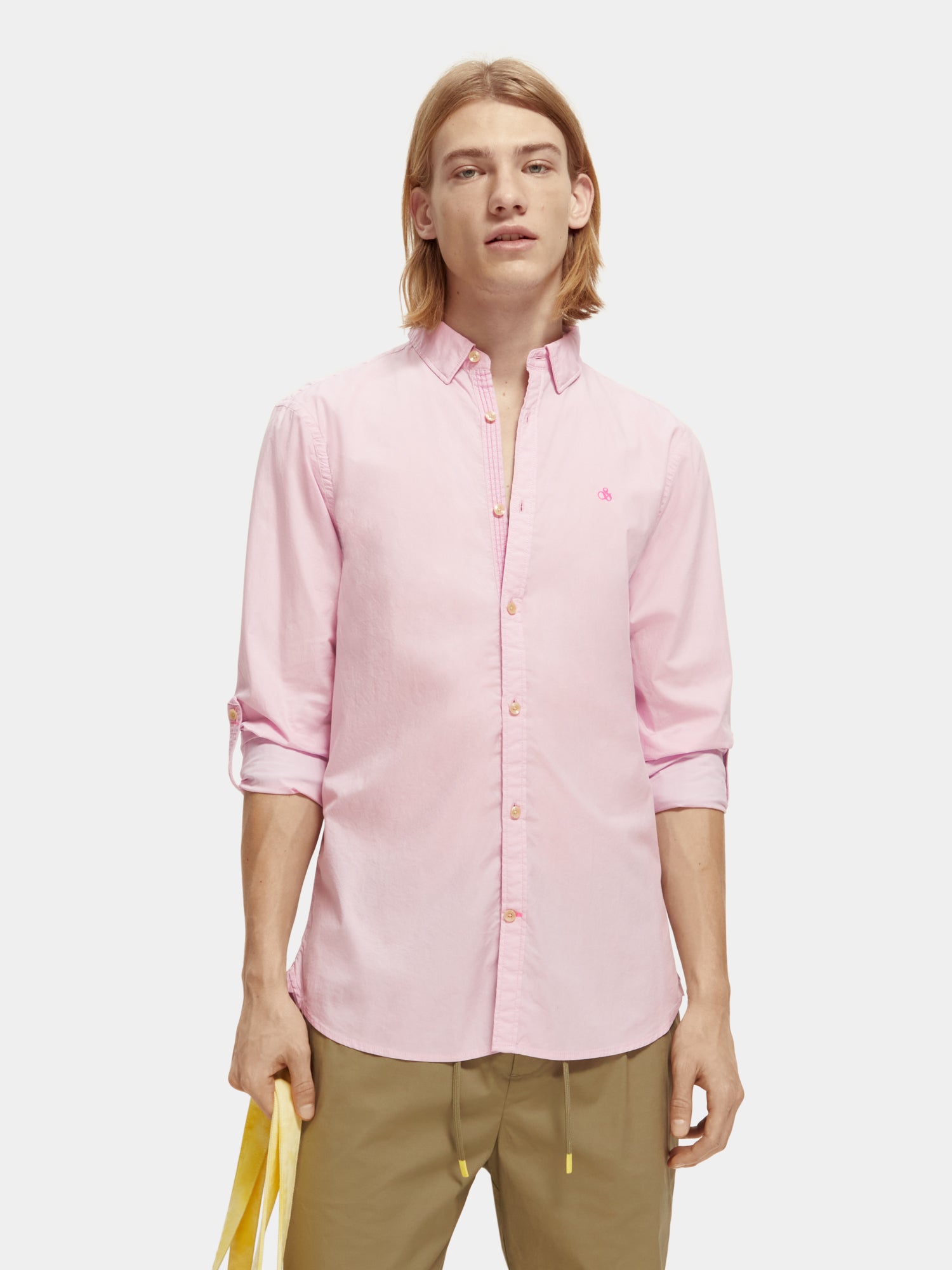 Worked-out poplin shirt in solids and stripes - Stone Pink