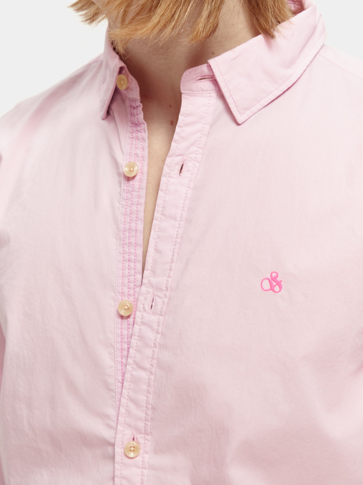 Worked-out poplin shirt in solids and stripes - Stone Pink