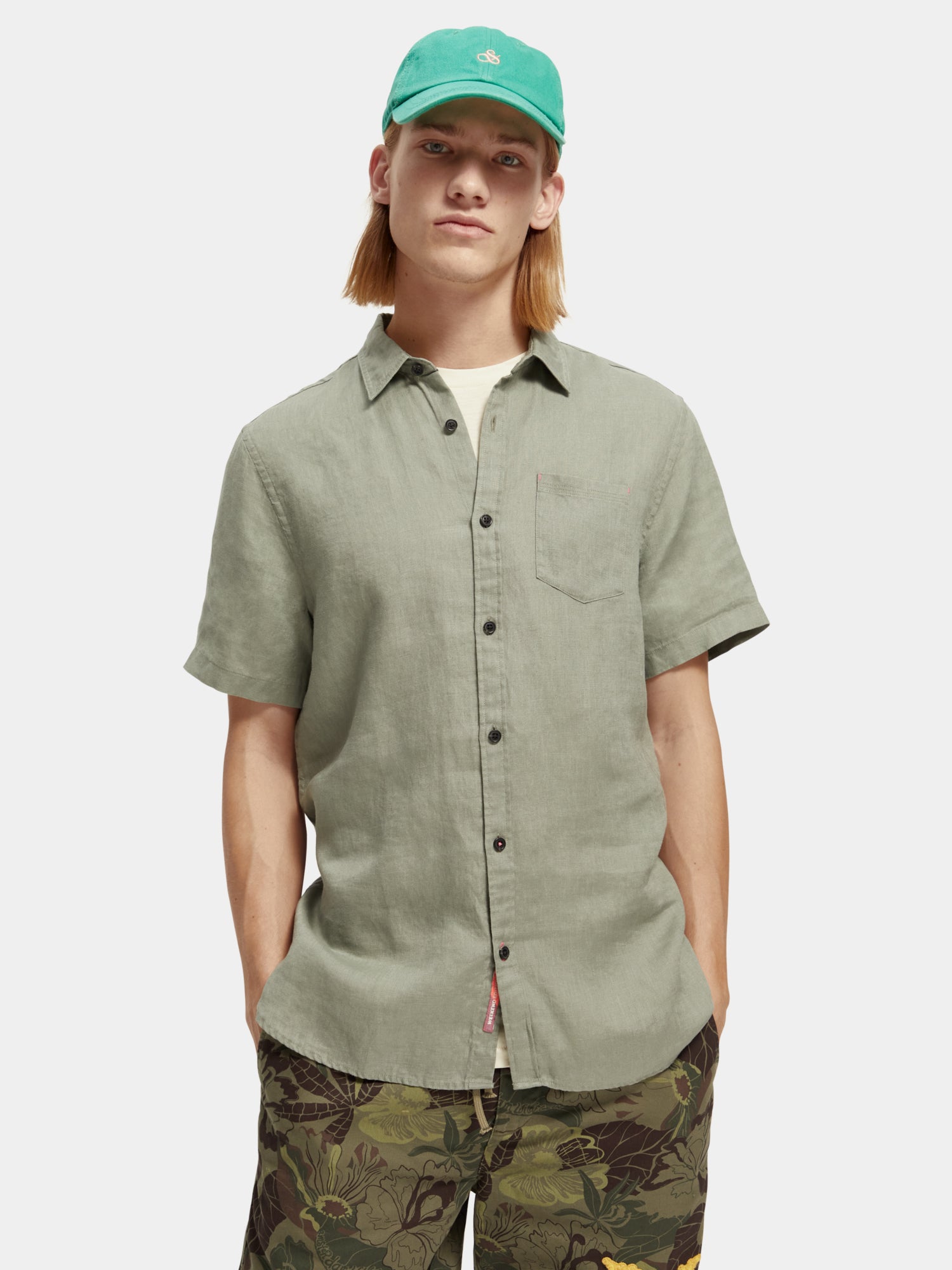 Short sleeve linen shirt - Army