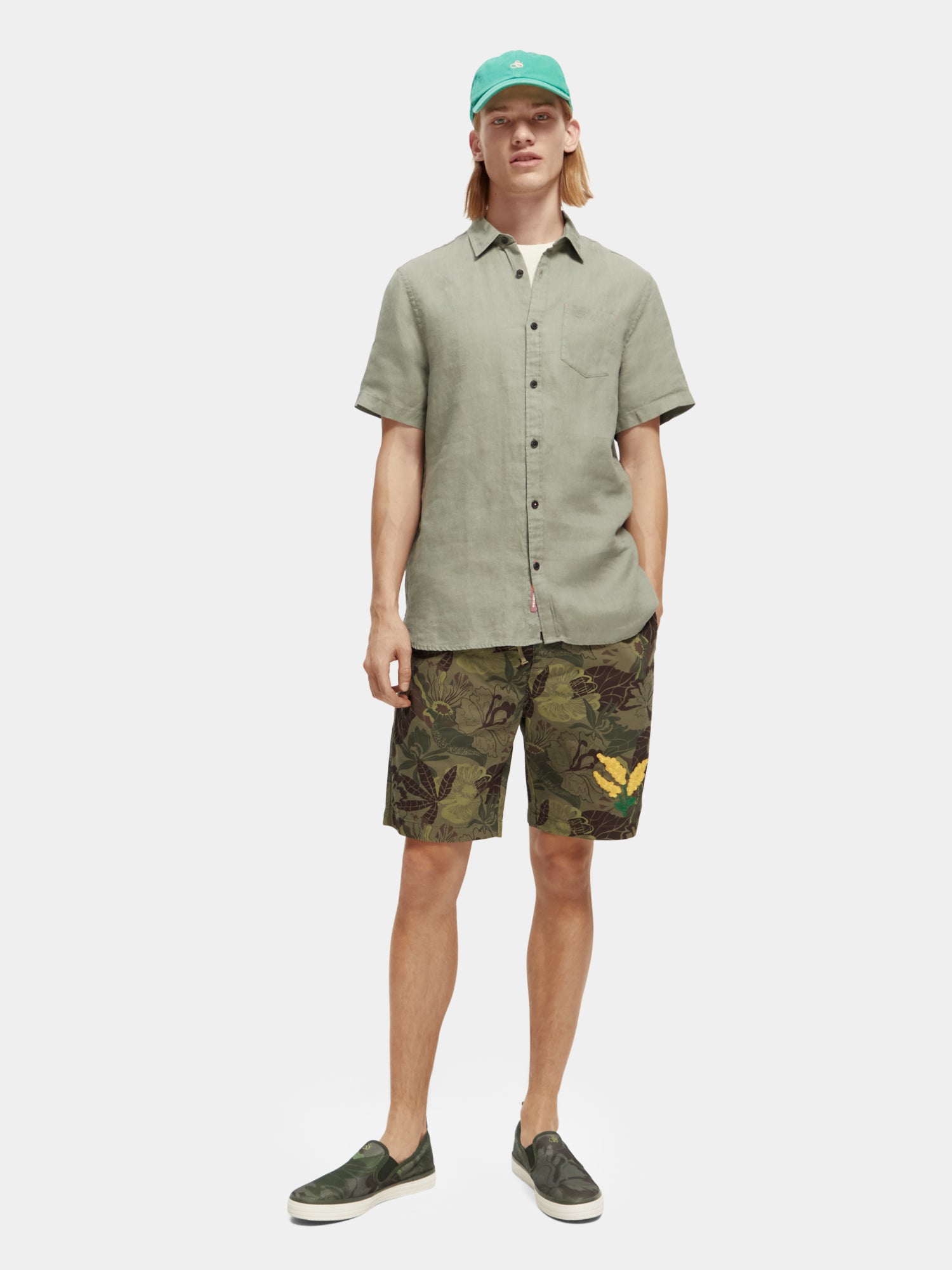Short sleeve linen shirt - Army