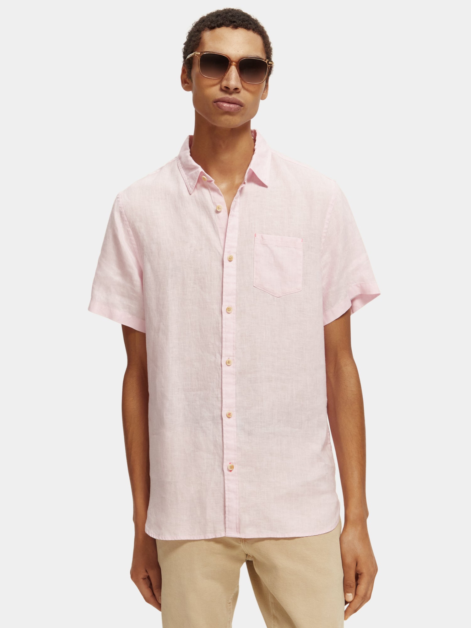 Short sleeve linen shirt - Rose