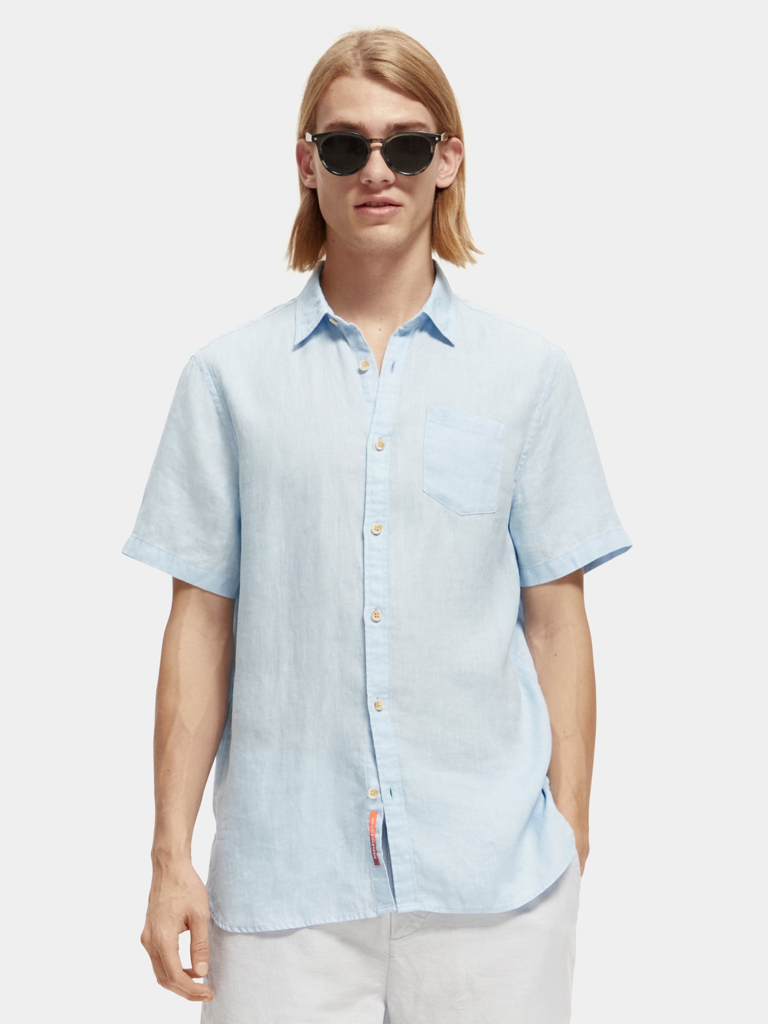 Short sleeve linen shirt - Sky