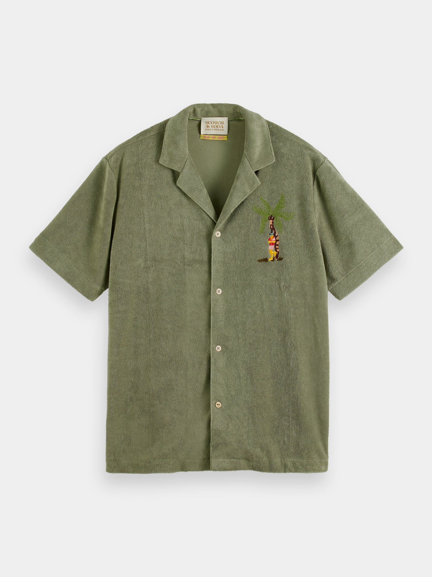 Toweling shirt with embroidery at chest - Army
