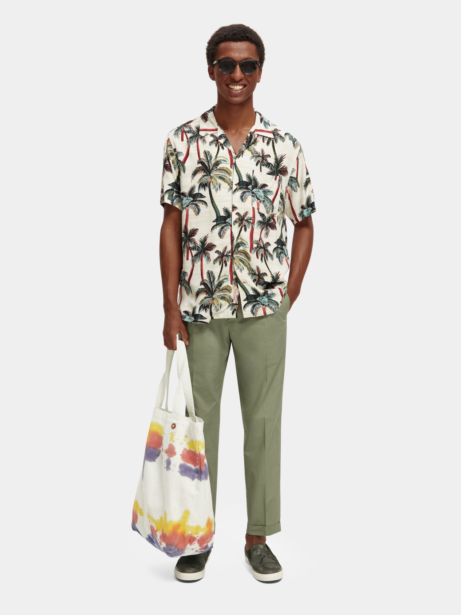 Short sleeve printed camp shirt - Offwhite Palmtrees Aop