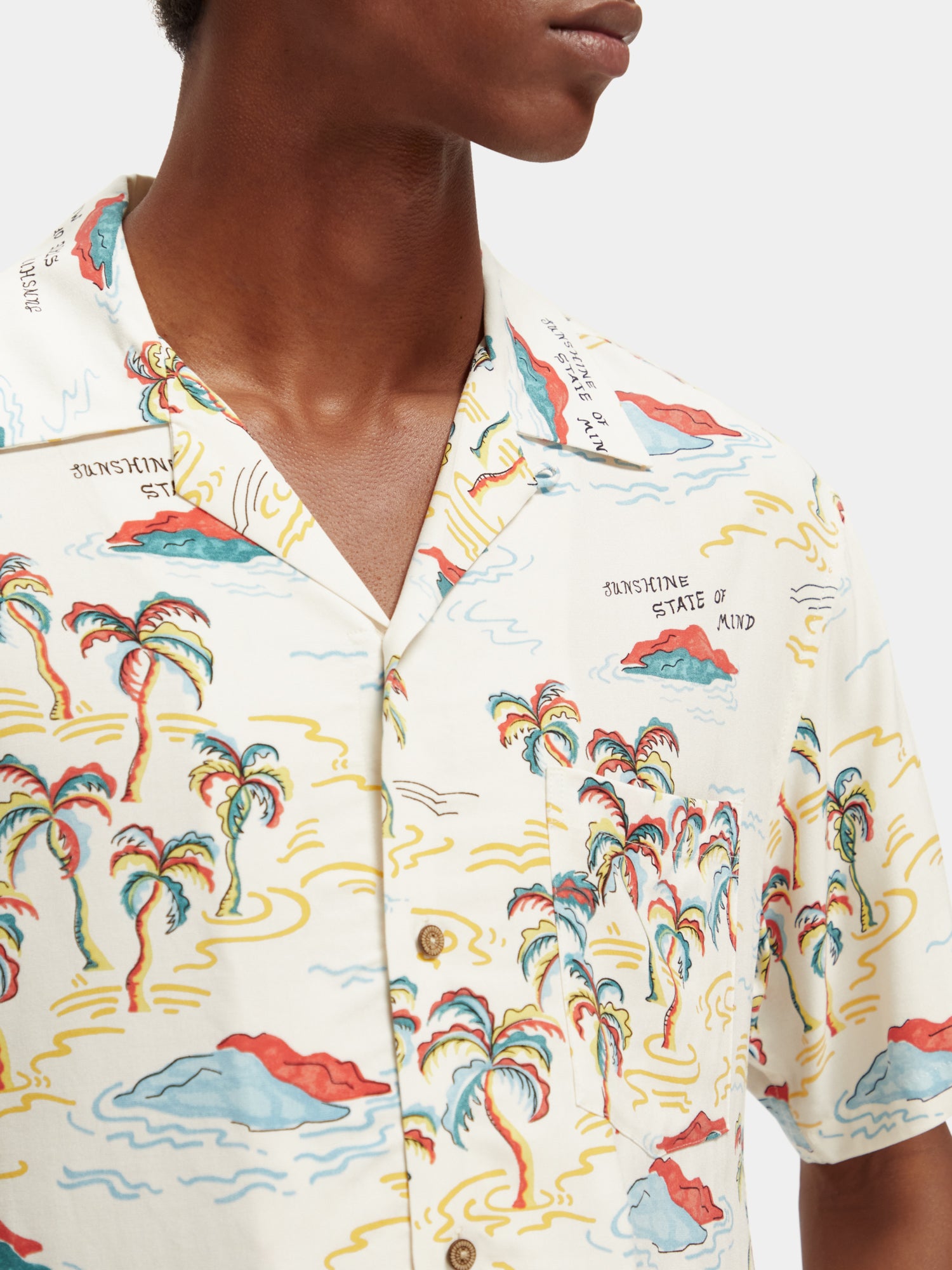 Short sleeve printed camp shirt - White Palmtree Island Aop