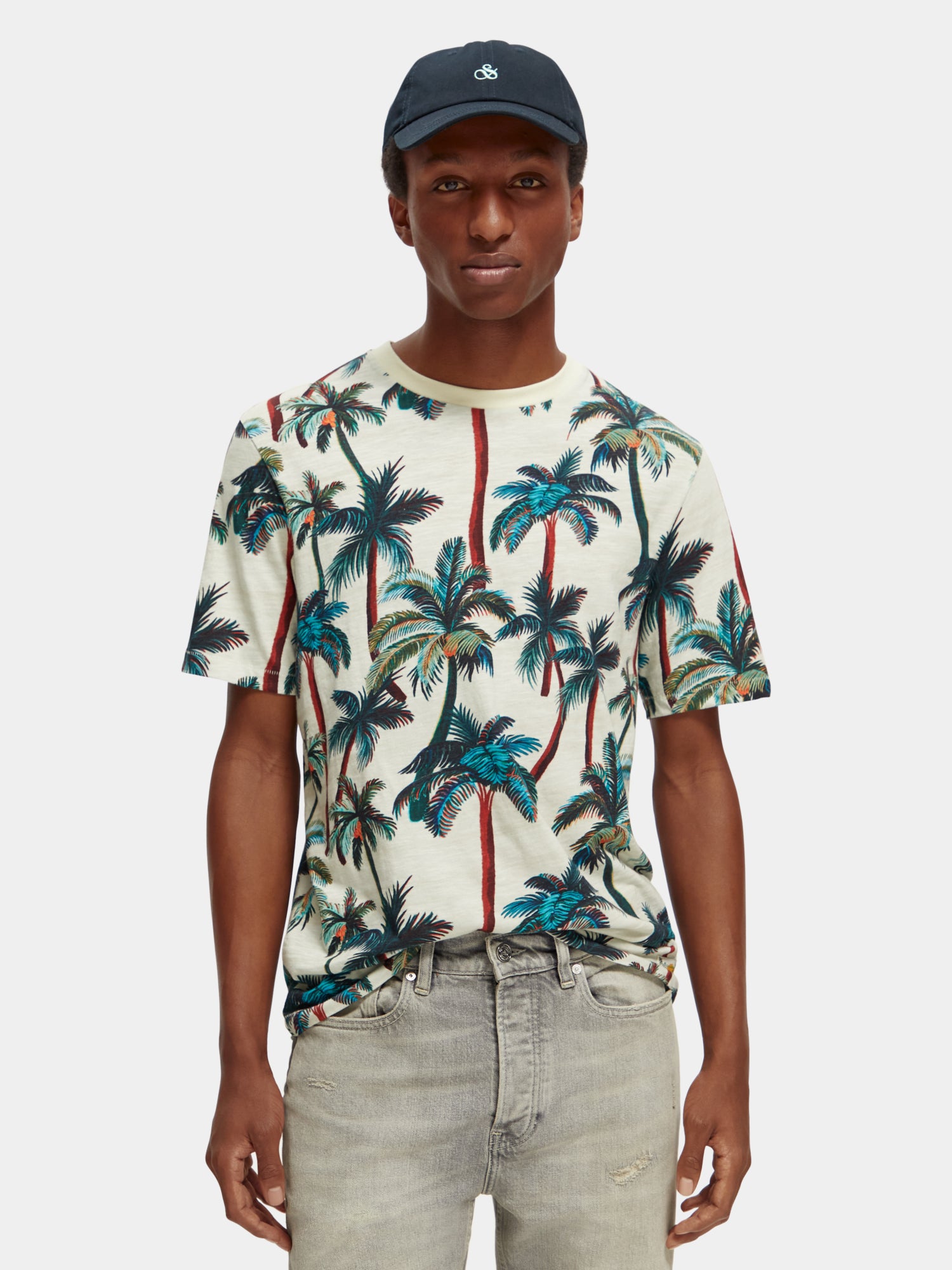 Palm-printed crewneck t-shirt - Offwhite Palmtrees Aop