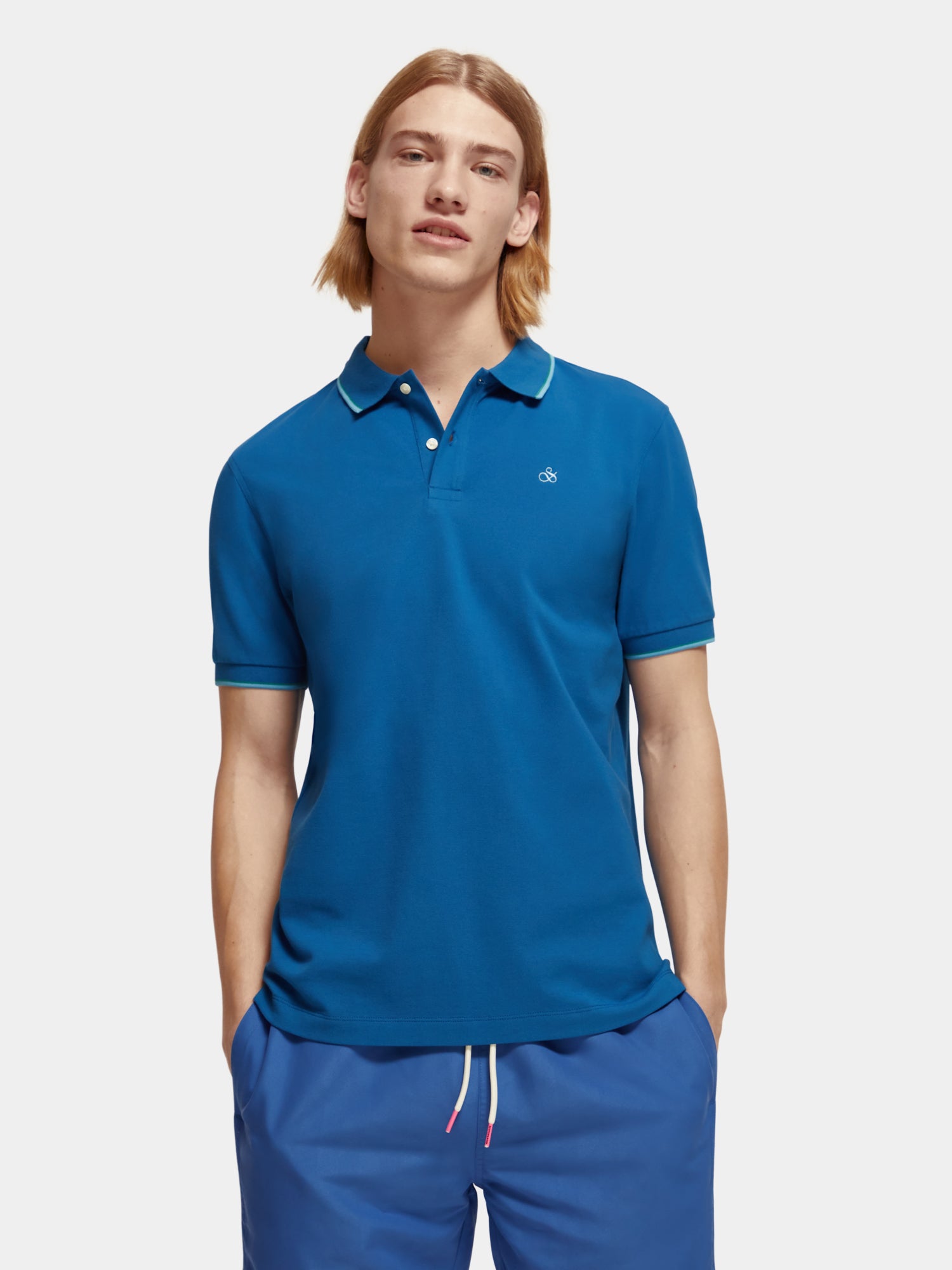 Classic polo shirt with tipping - Riviera Blue