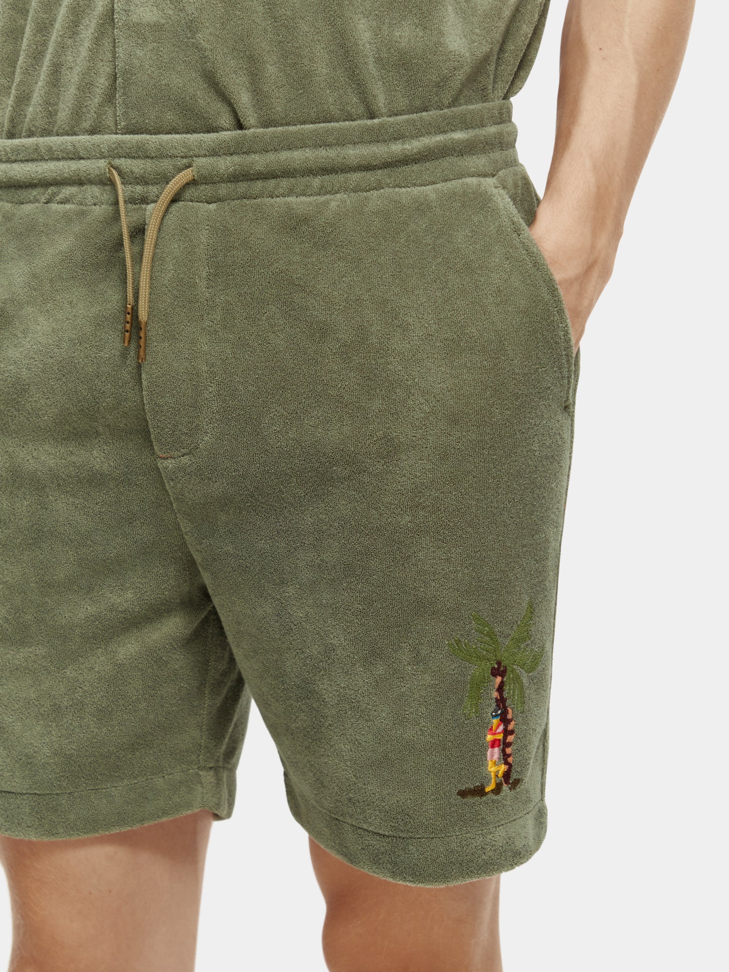 Toweling Bermuda shorts with embroidery - Army