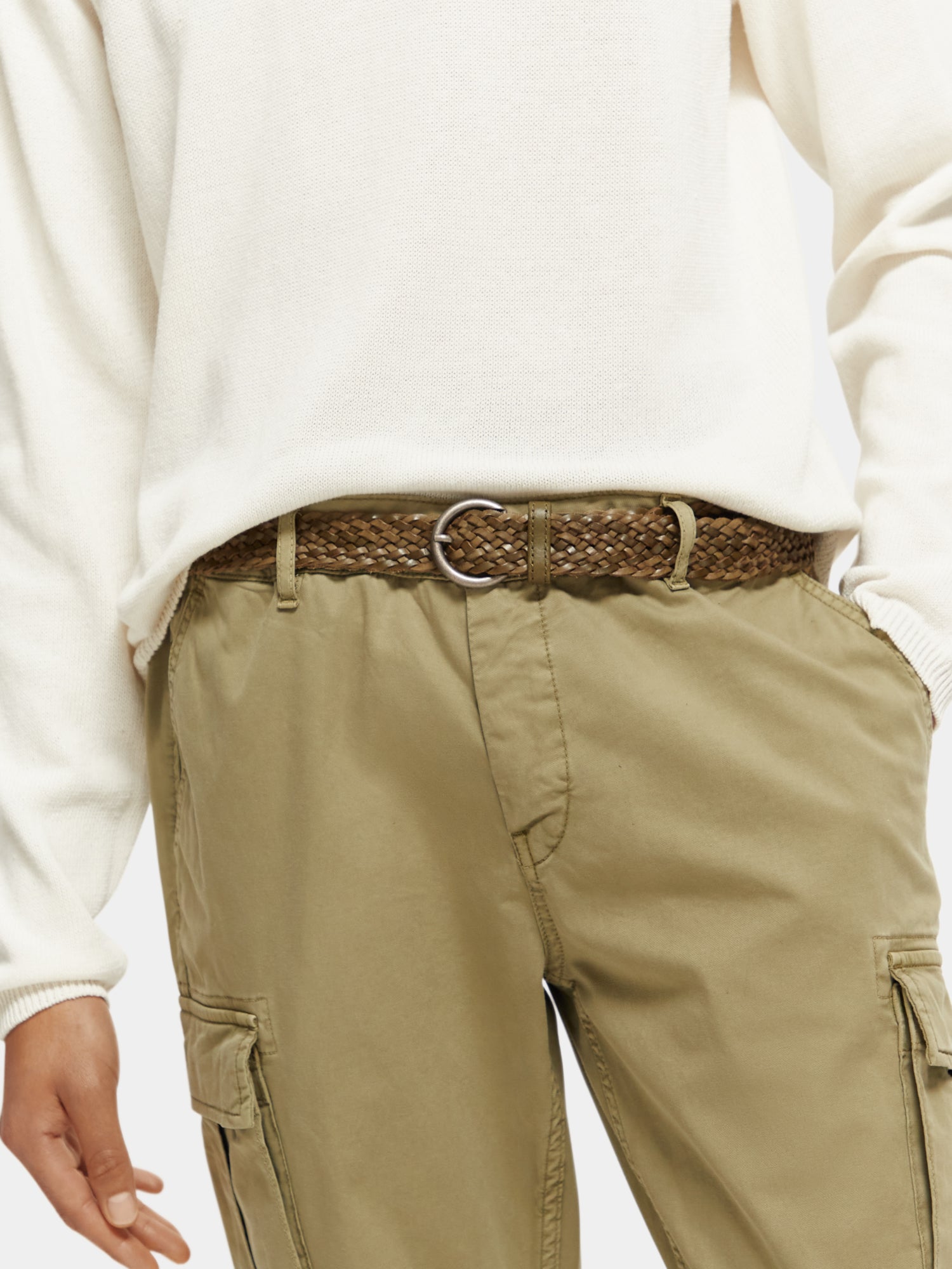 Braided leather belt - Khaki