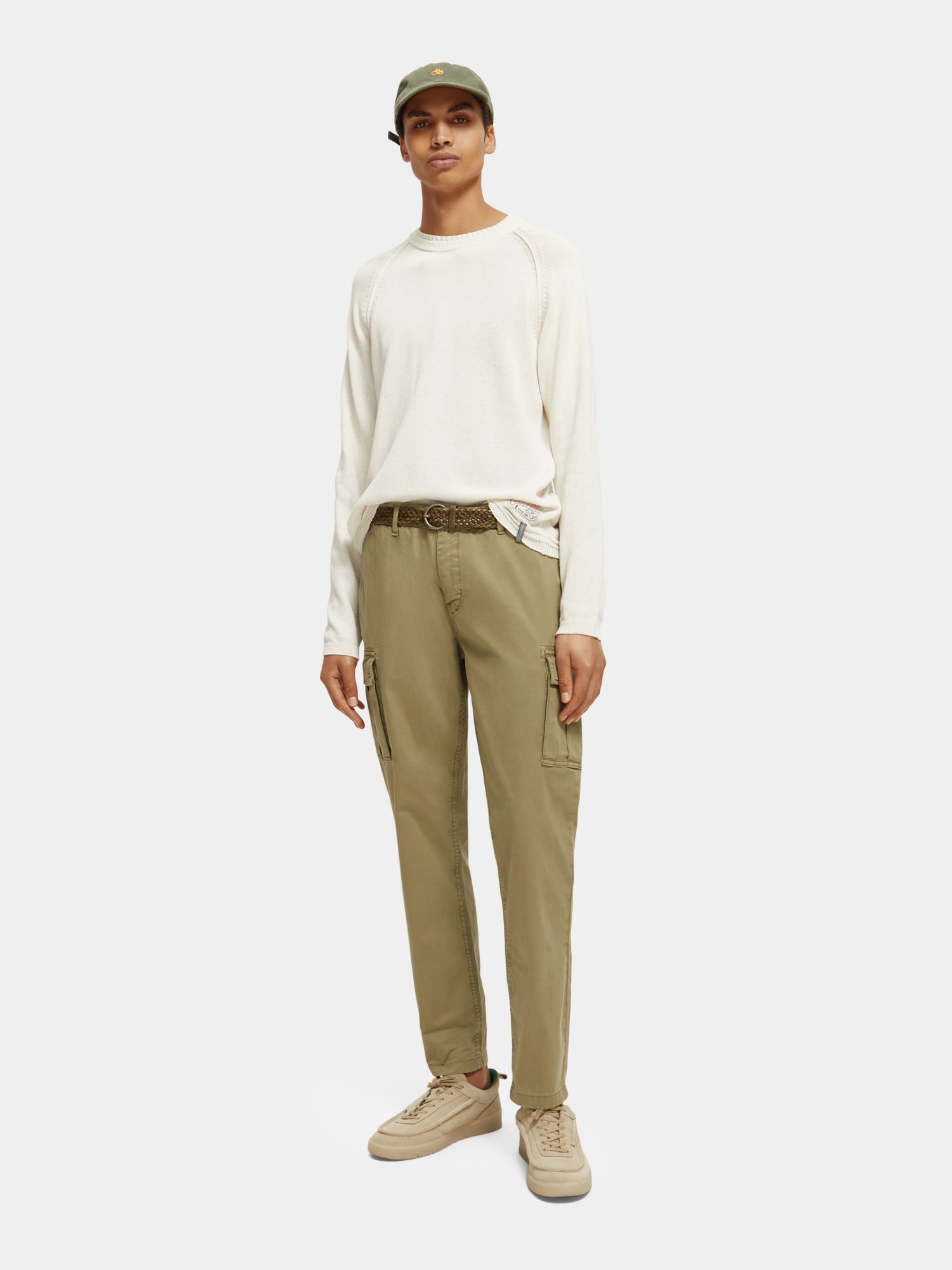 Braided leather belt - Khaki