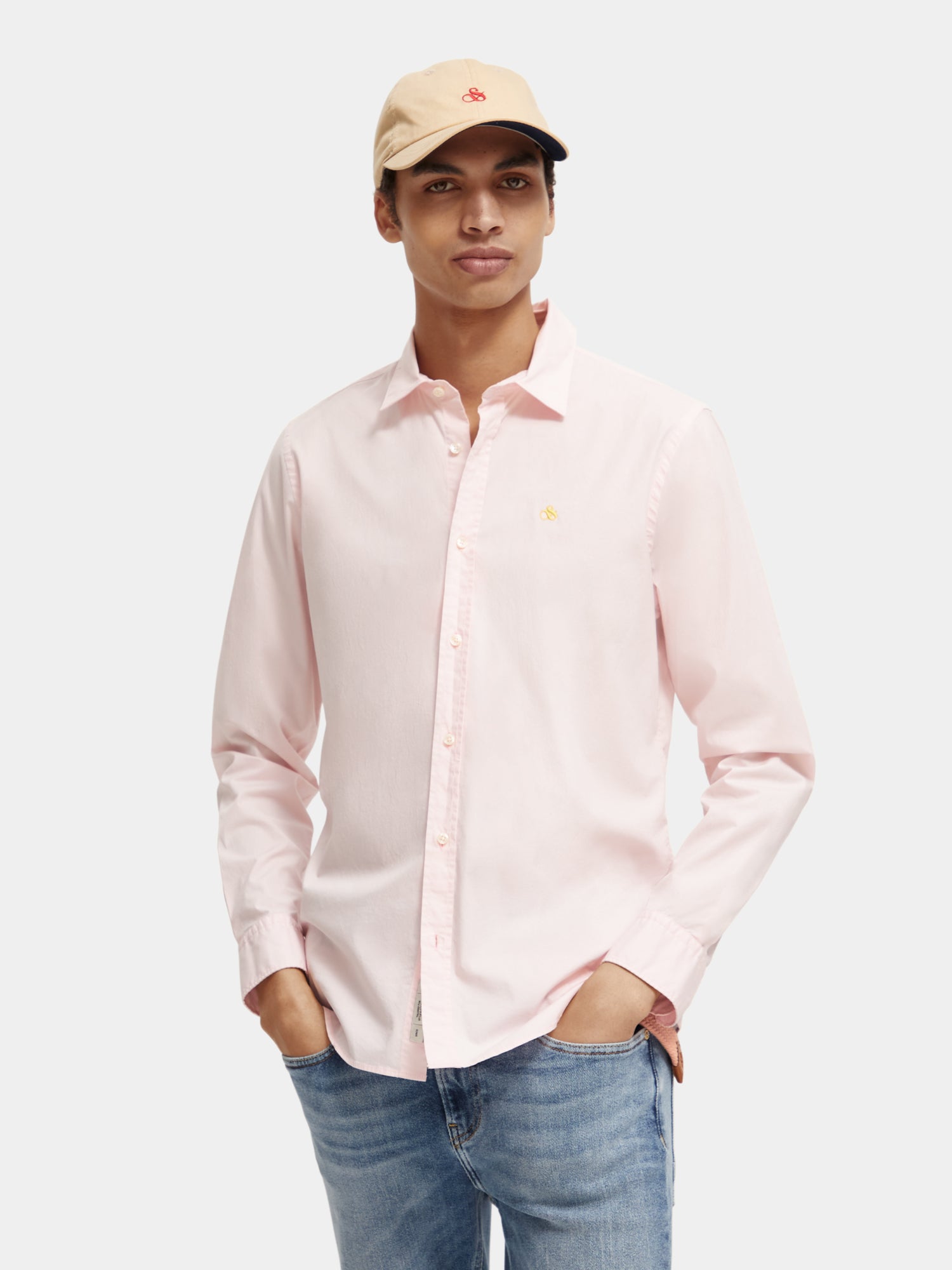 Slim-fit poplin shirt - Pink Cloud