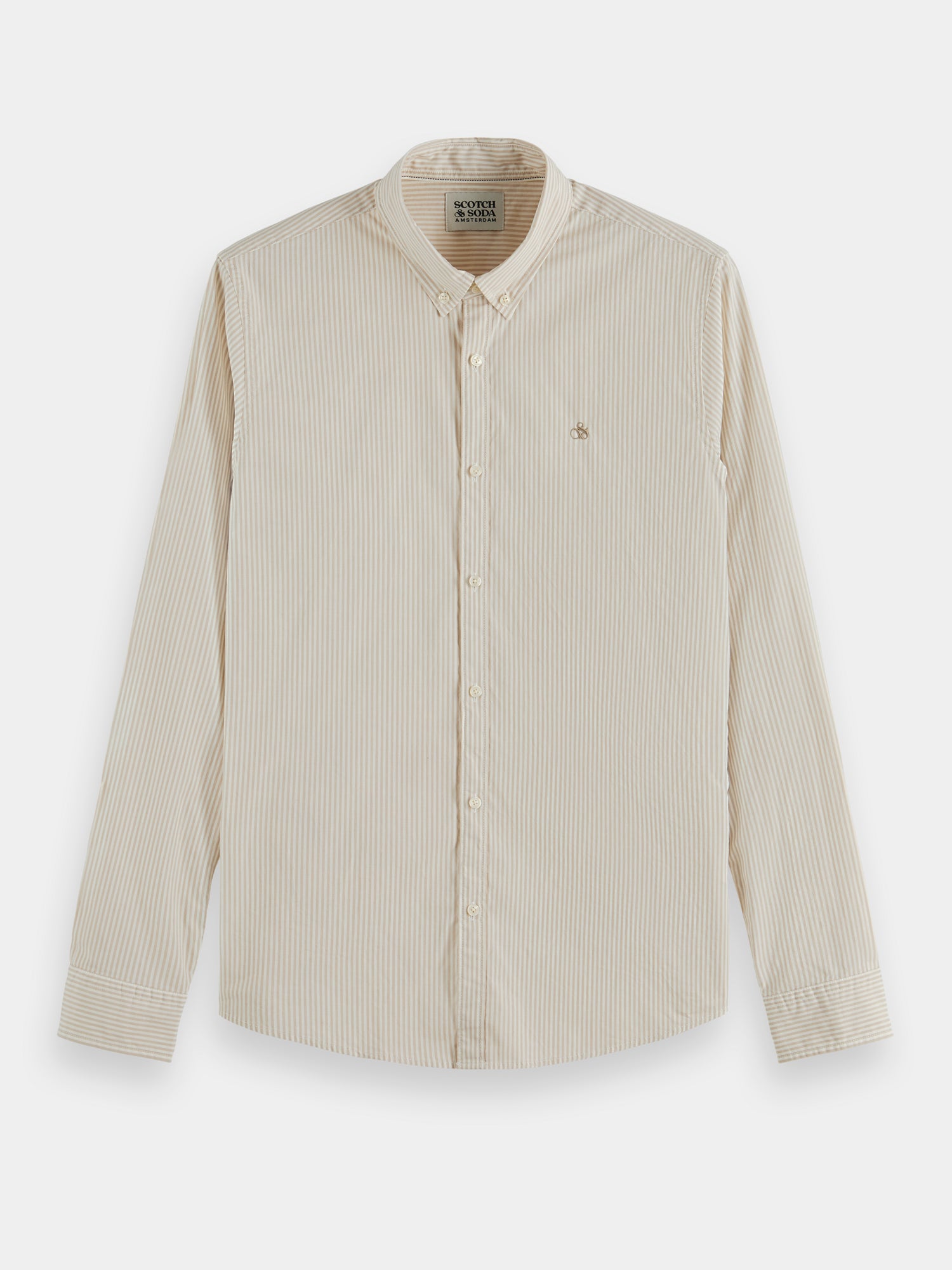 Slim-fit organic cotton poplin shirt - Stone off white stripe