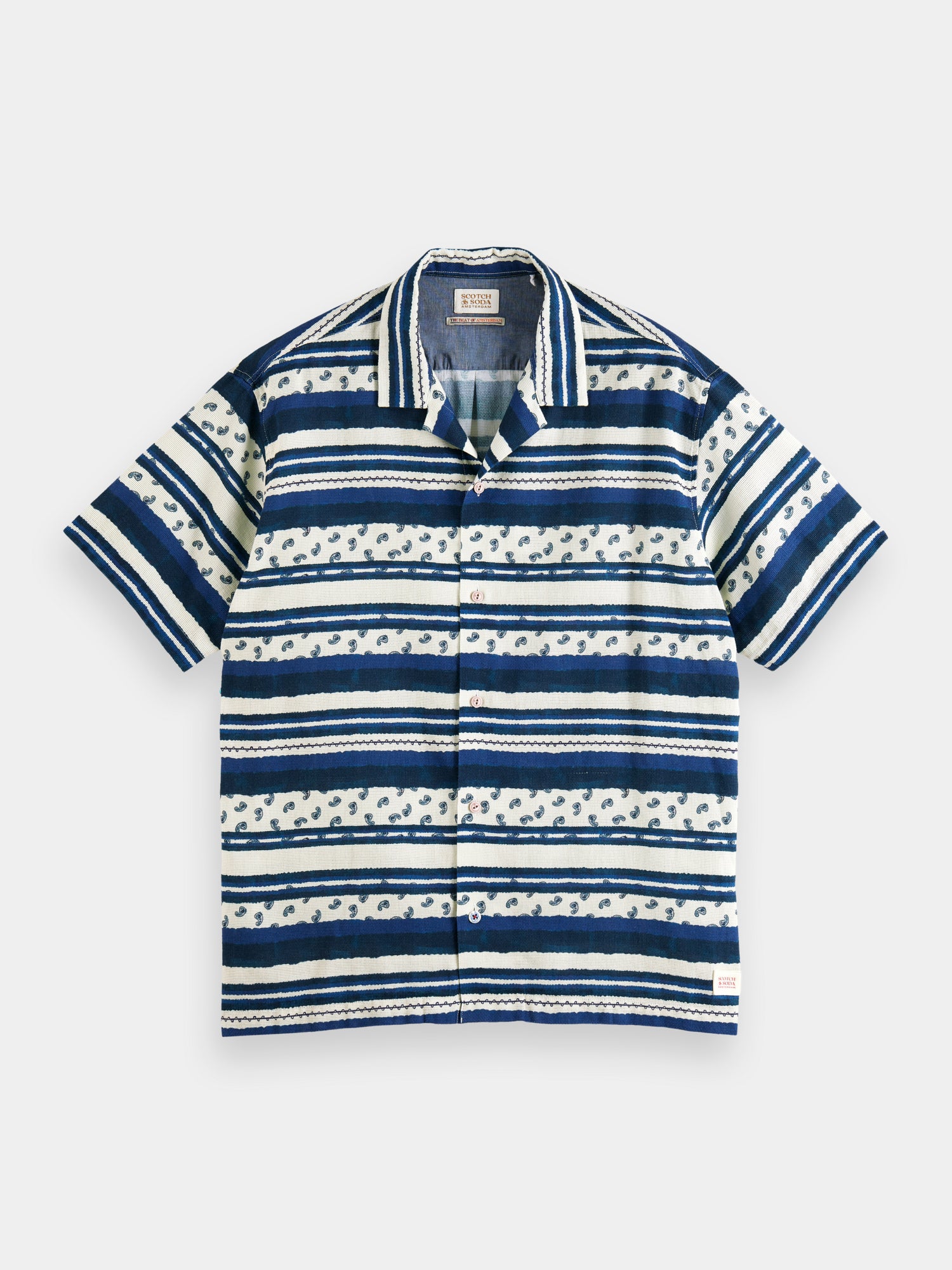 Printed basket weave shirt - Blue Paisley Stripe
