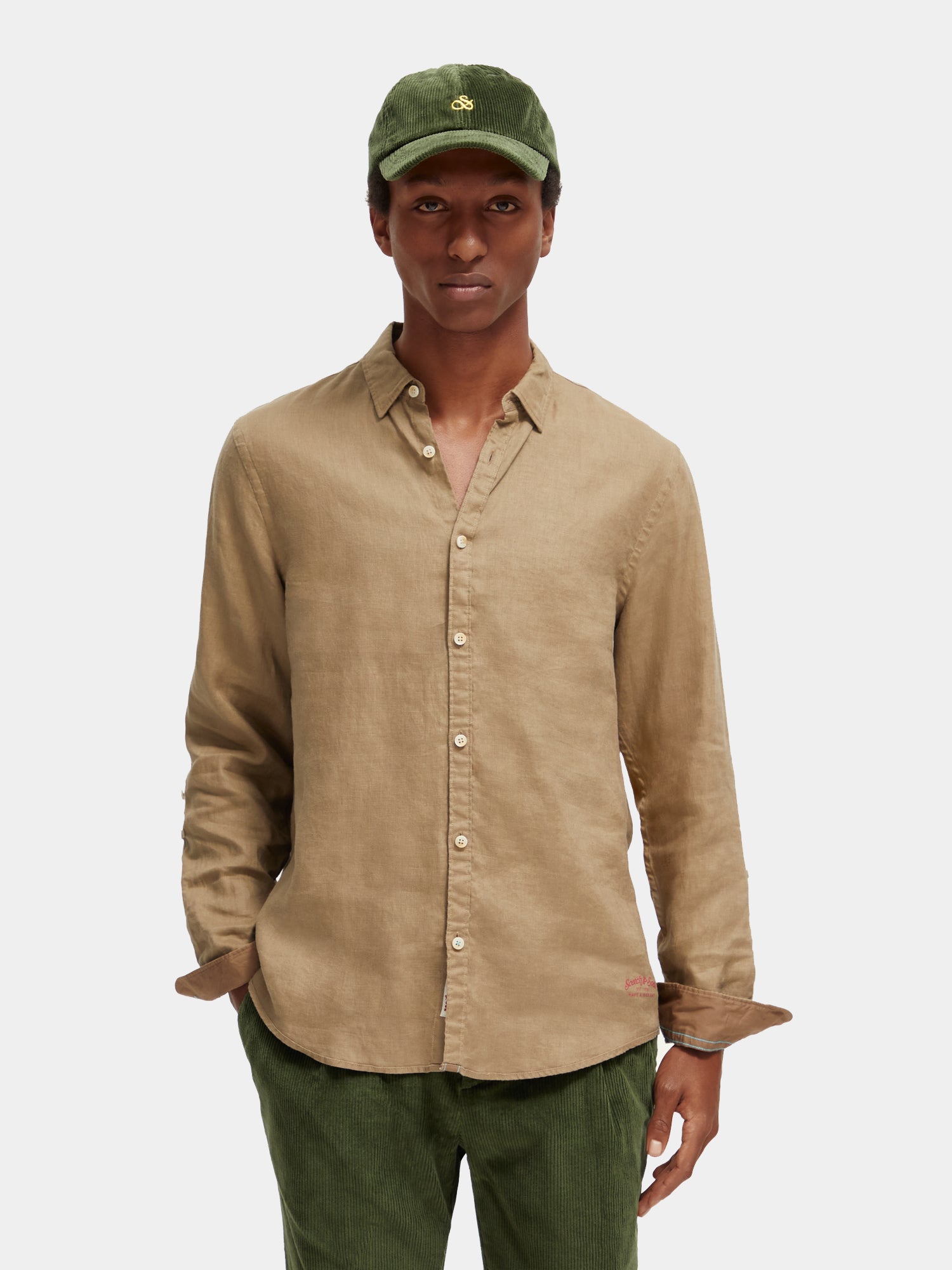 Slim-fit linen shirt with sleeve adjustments - Taupe