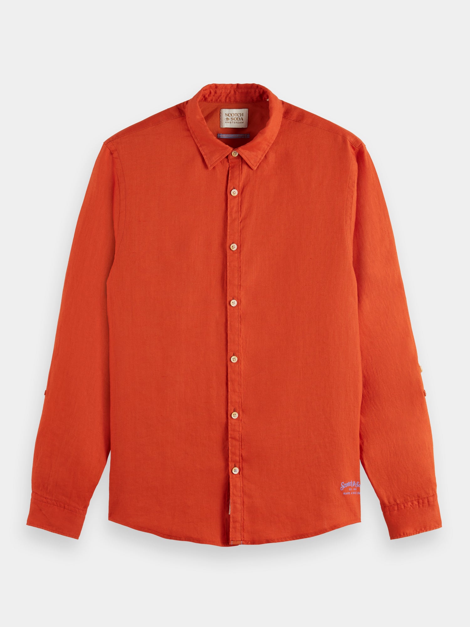 Slim-fit linen shirt with sleeve adjustments - Red Skies
