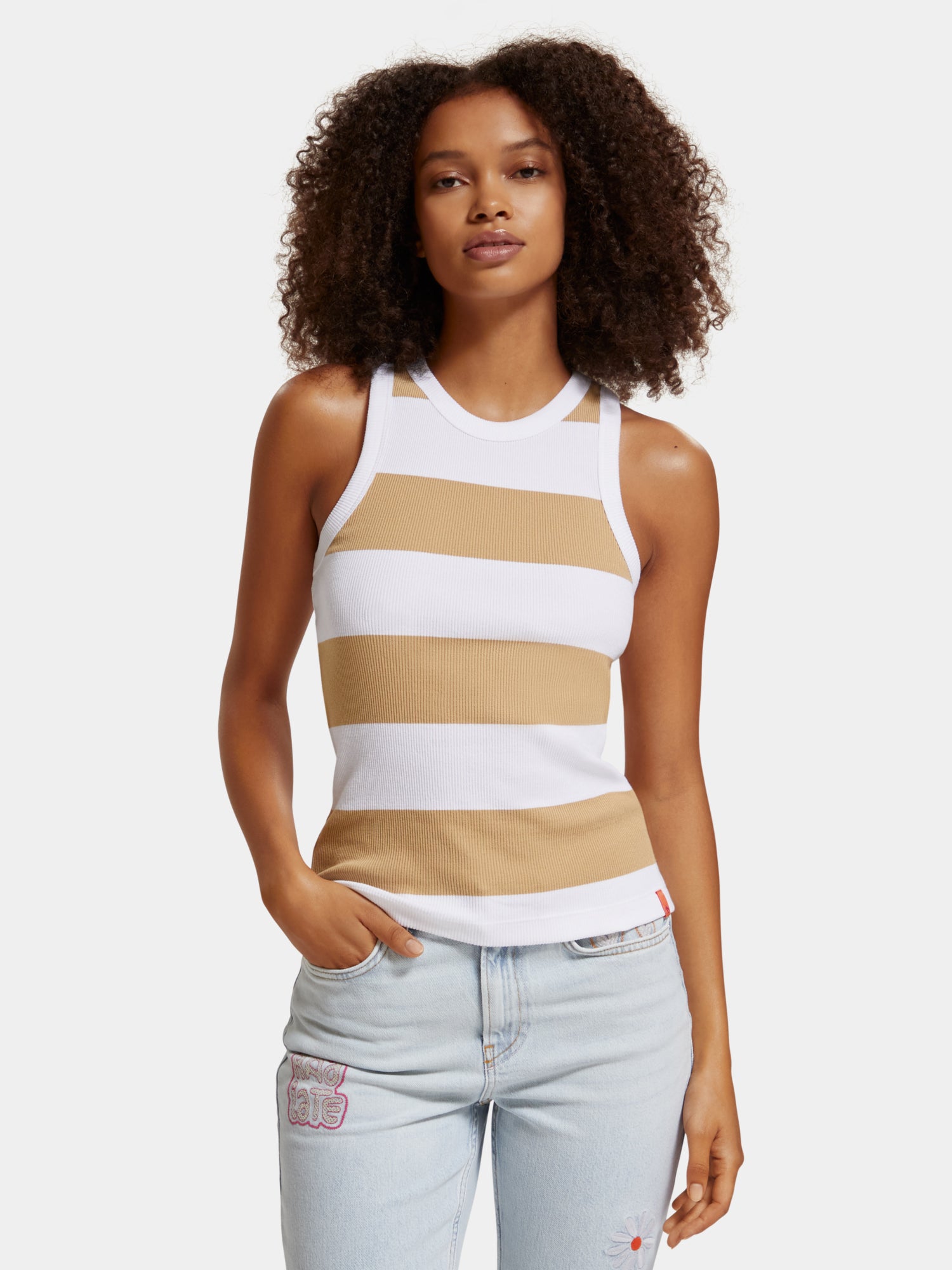 Striped racer tank - Shell Beige