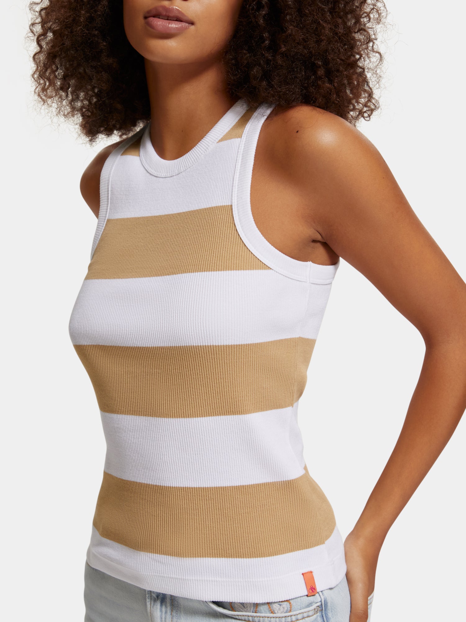 Striped racer tank - Shell Beige