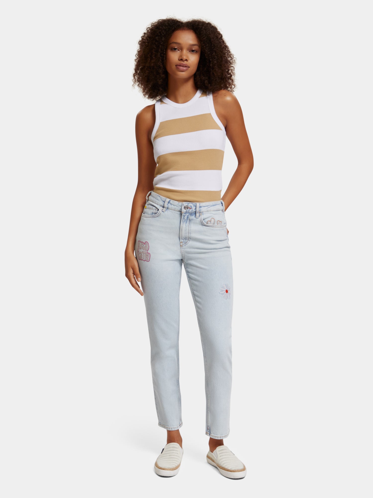 Striped racer tank - Shell Beige