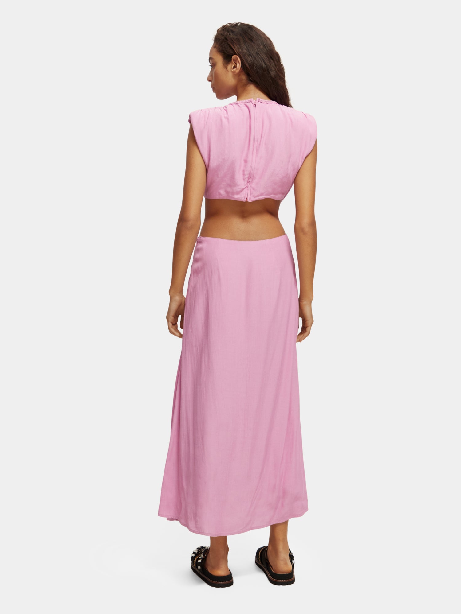 Draped structured shoulder midi dress - Orchid Pink