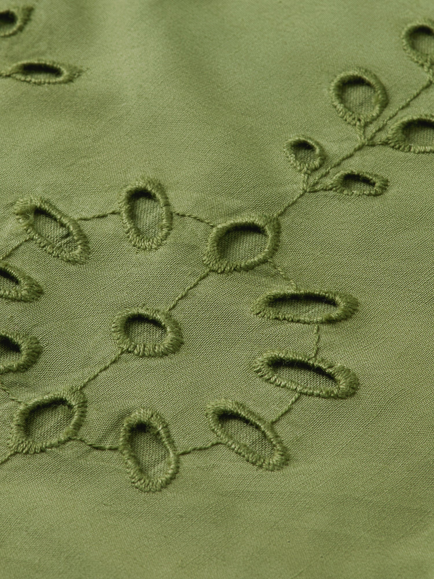 Puff sleeve embroidered shirt dress - Olive Green