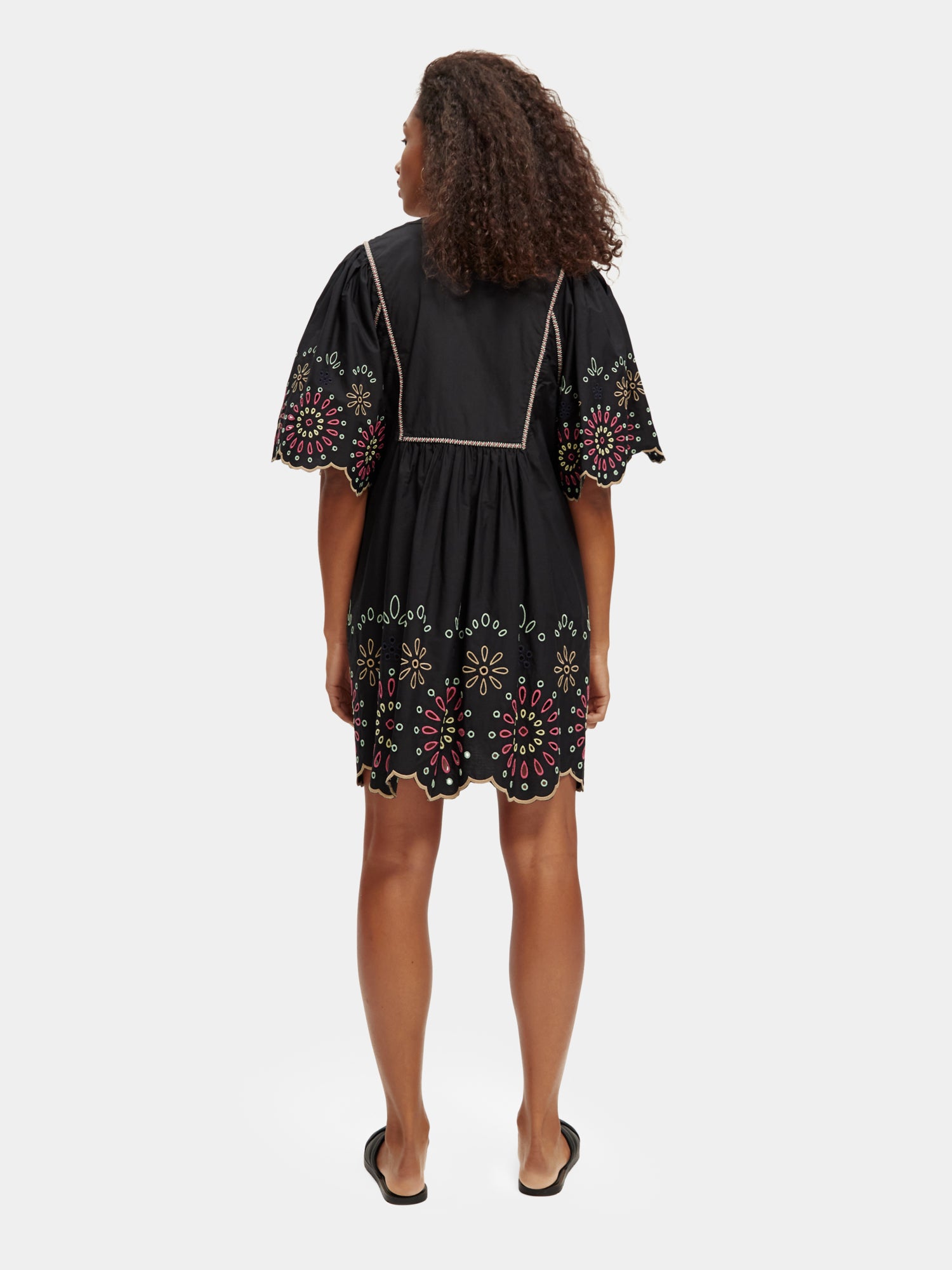 Broderie mini dress - Black