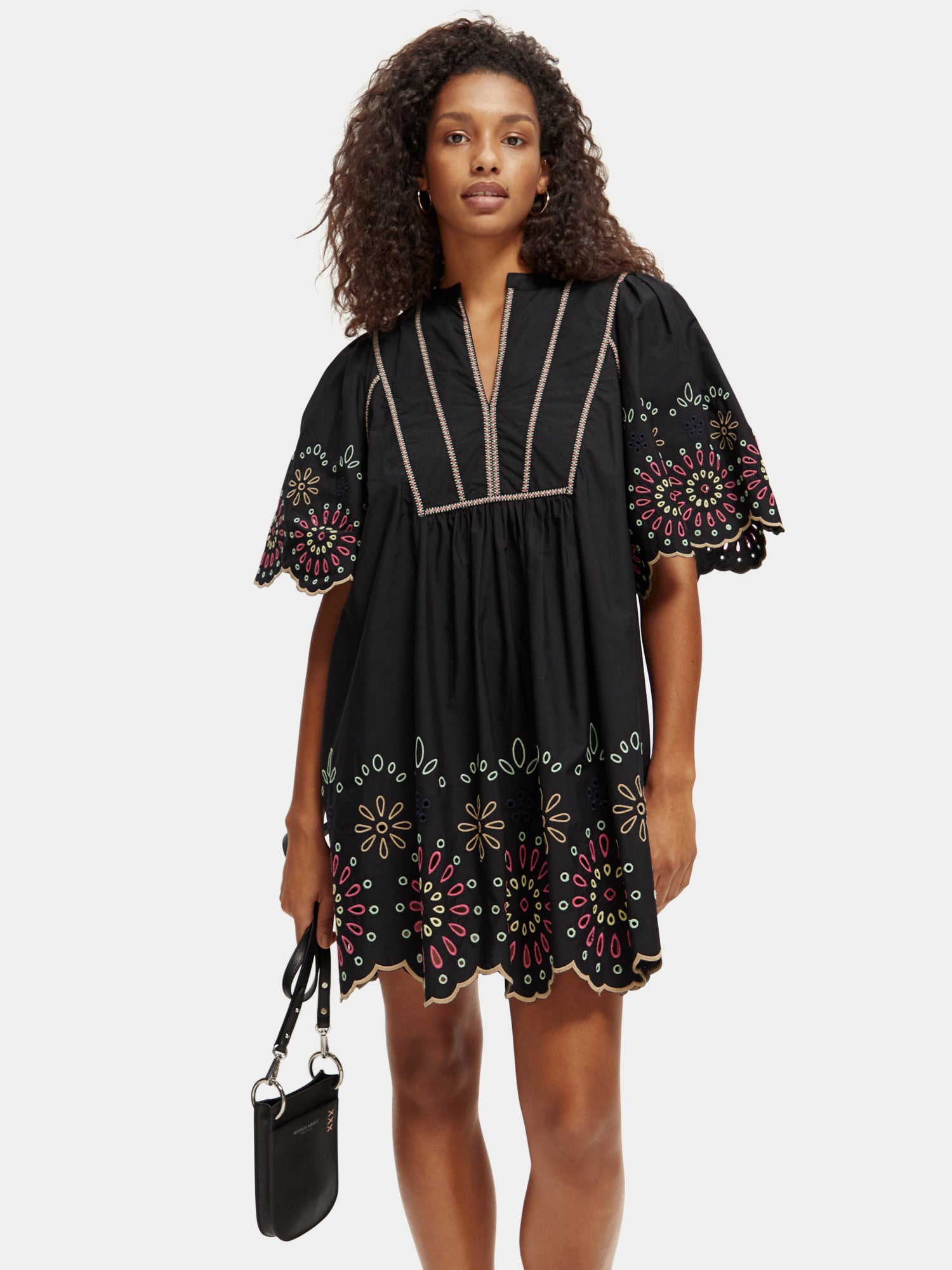 Broderie mini dress - Black