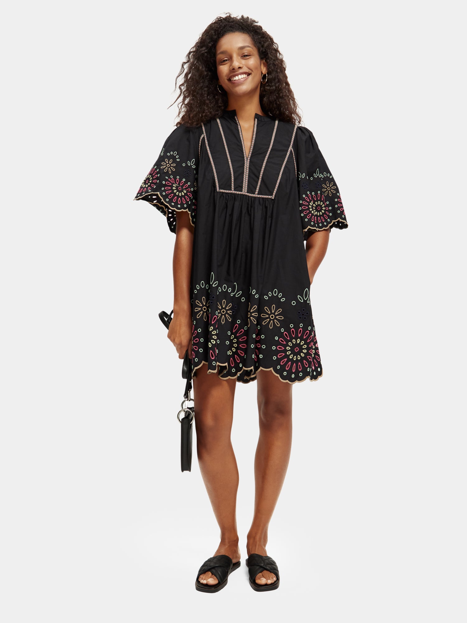 Broderie mini dress - Black