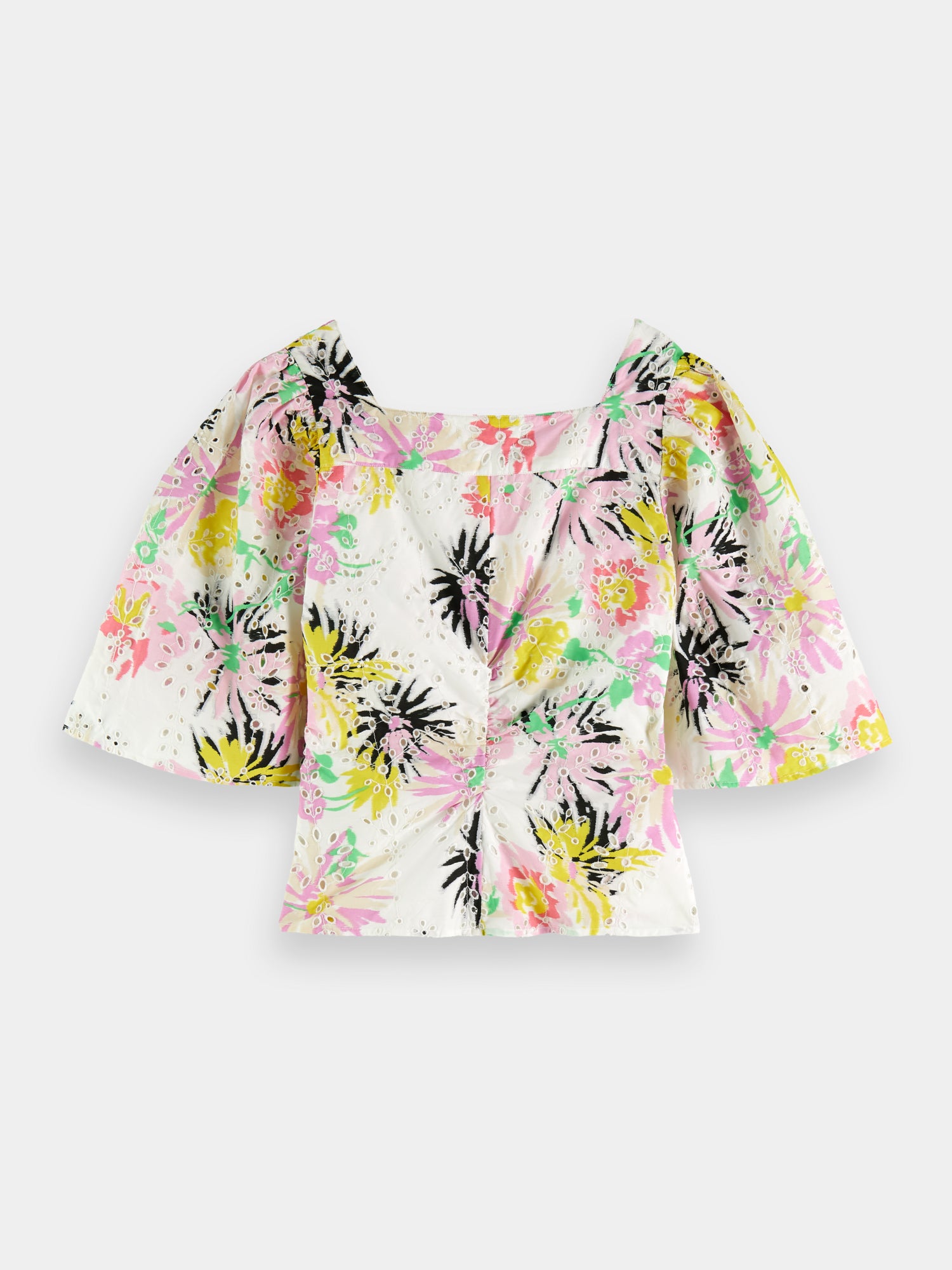 Ruched front flutter sleeve top - Aster White