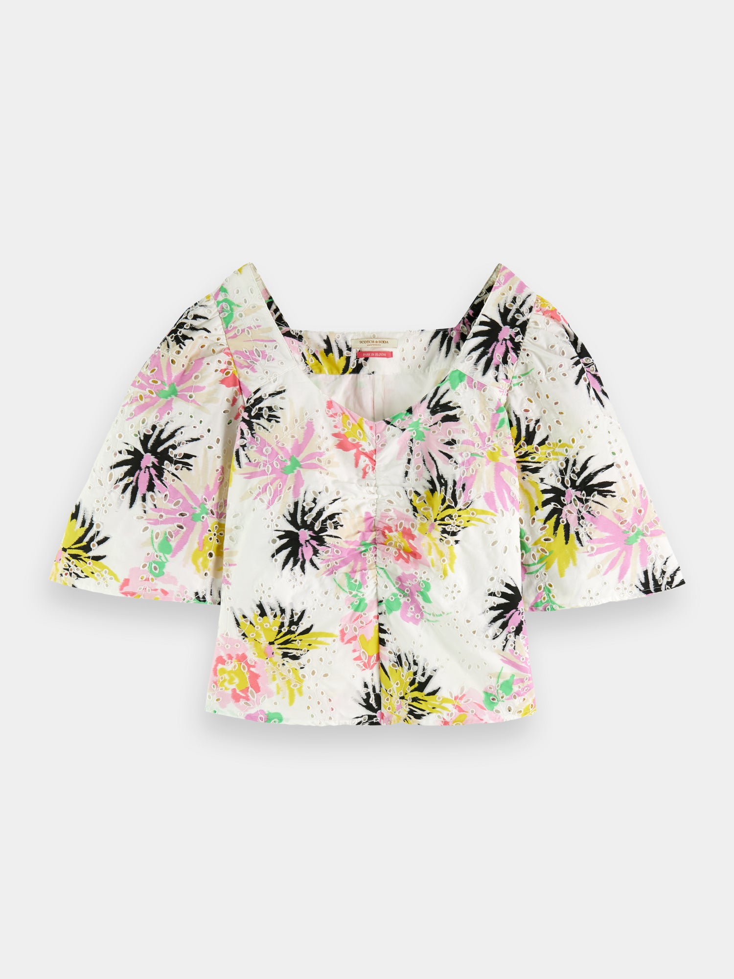 Ruched front flutter sleeve top - Aster White
