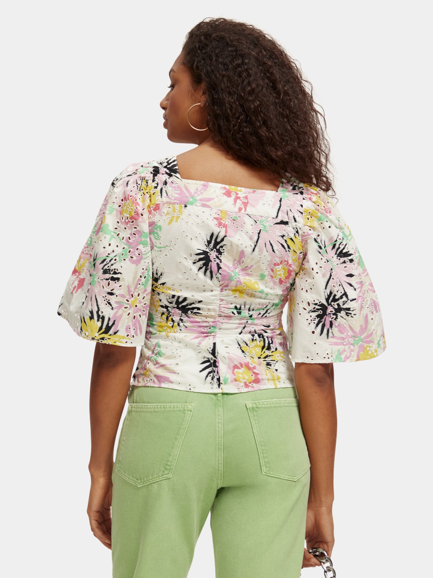 Ruched front flutter sleeve top - Aster White