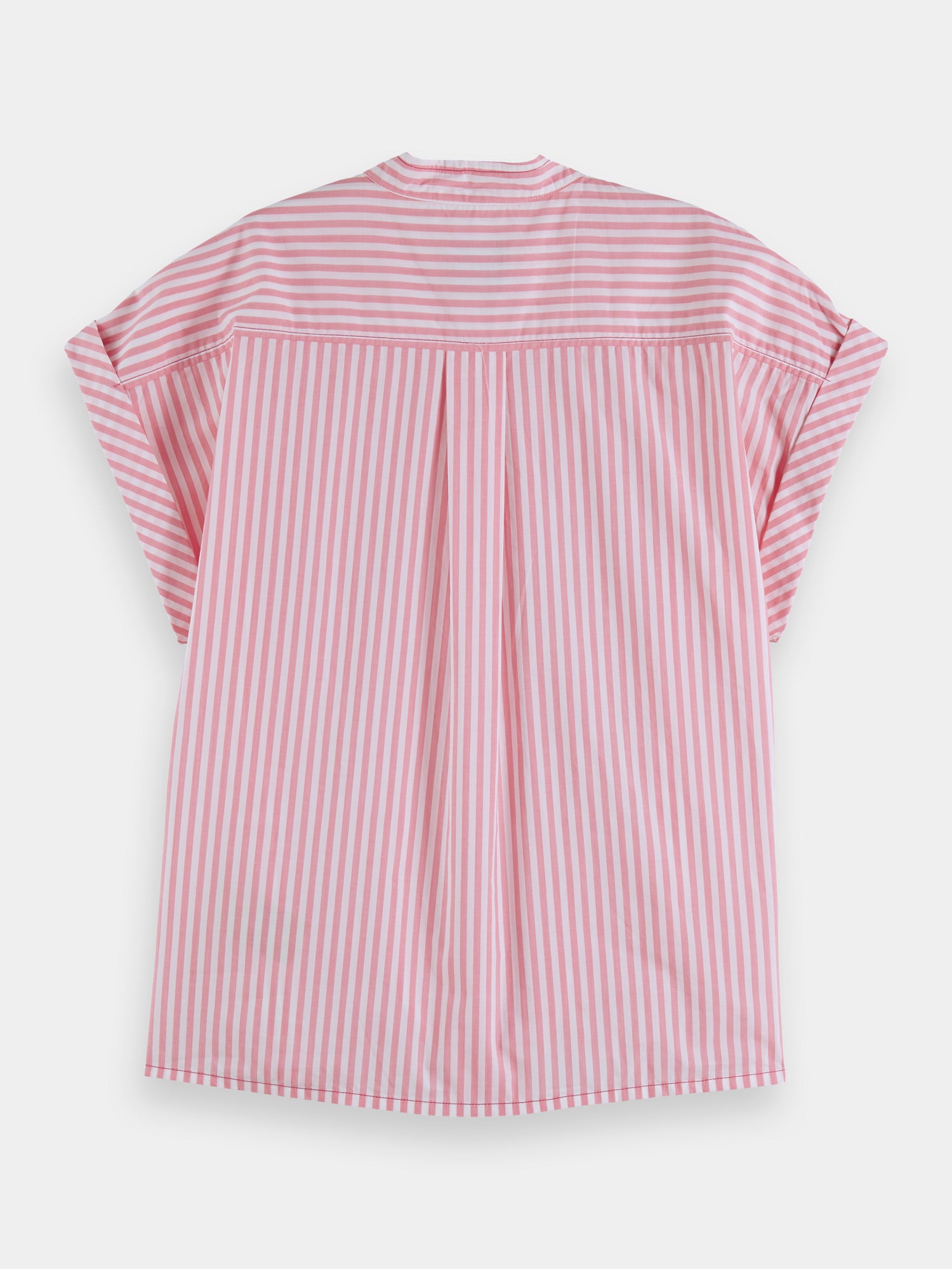 Extended shoulder roll sleeve shirt - Coral Stripe