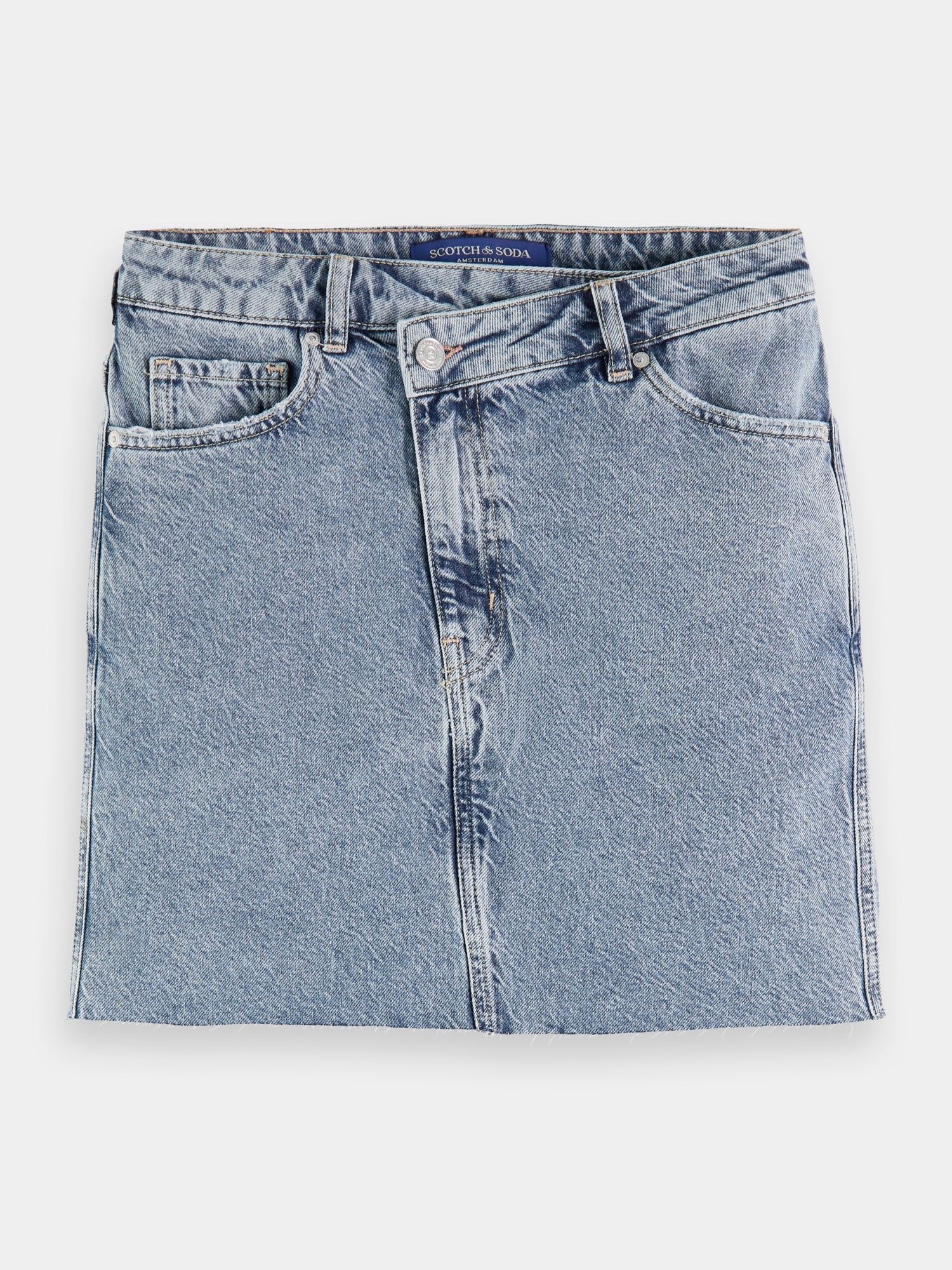 Cross over front washed denim mini skirt - Growing Blauw