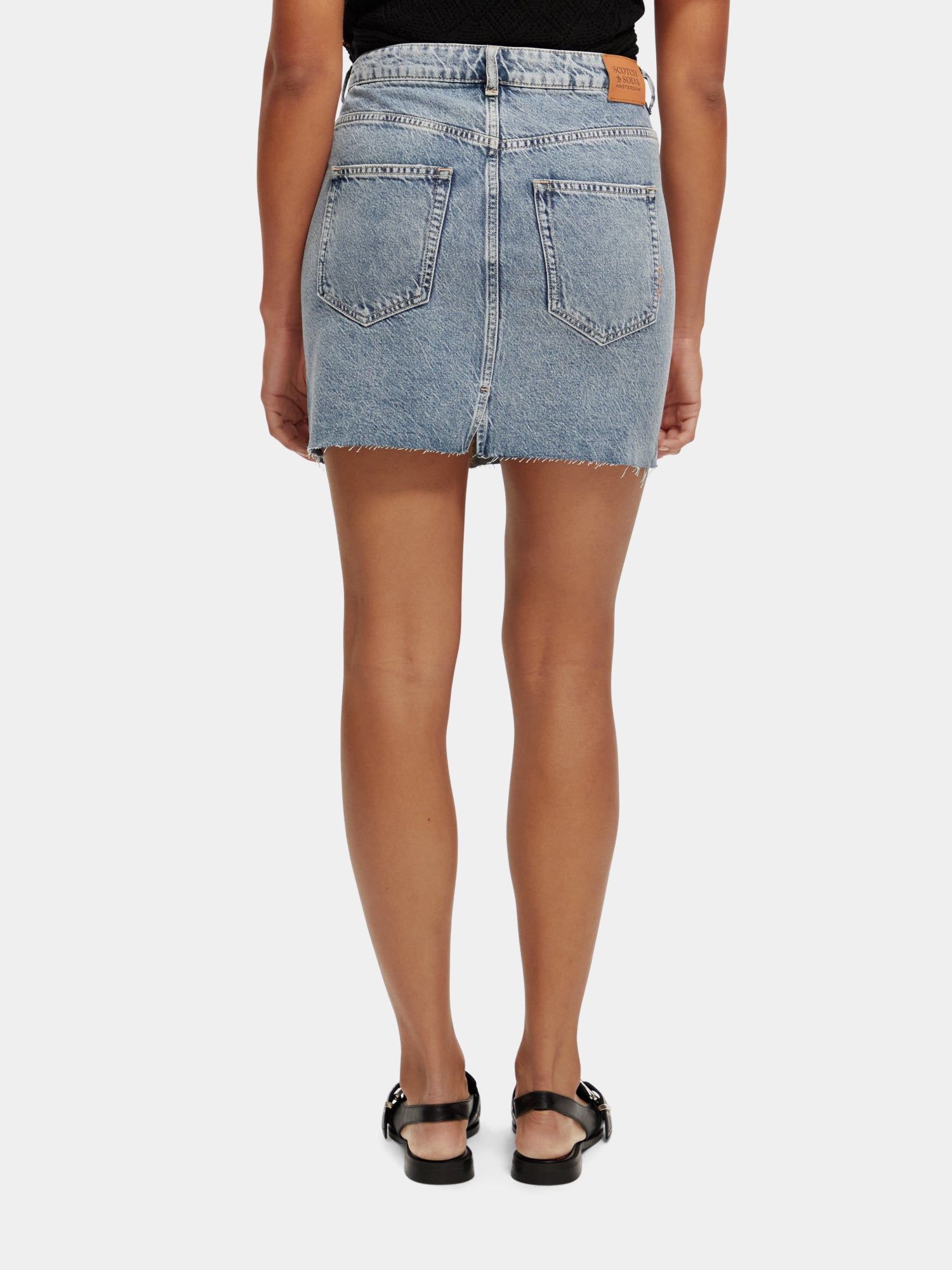 Cross over front washed denim mini skirt - Growing Blauw