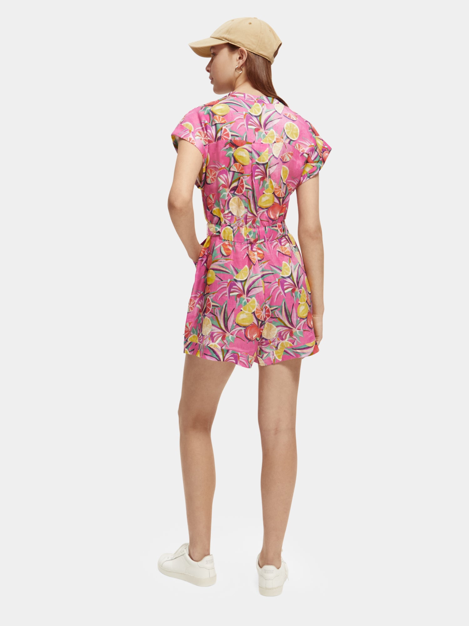Linen all-in-one playsuit - Citrus Squash Orchid