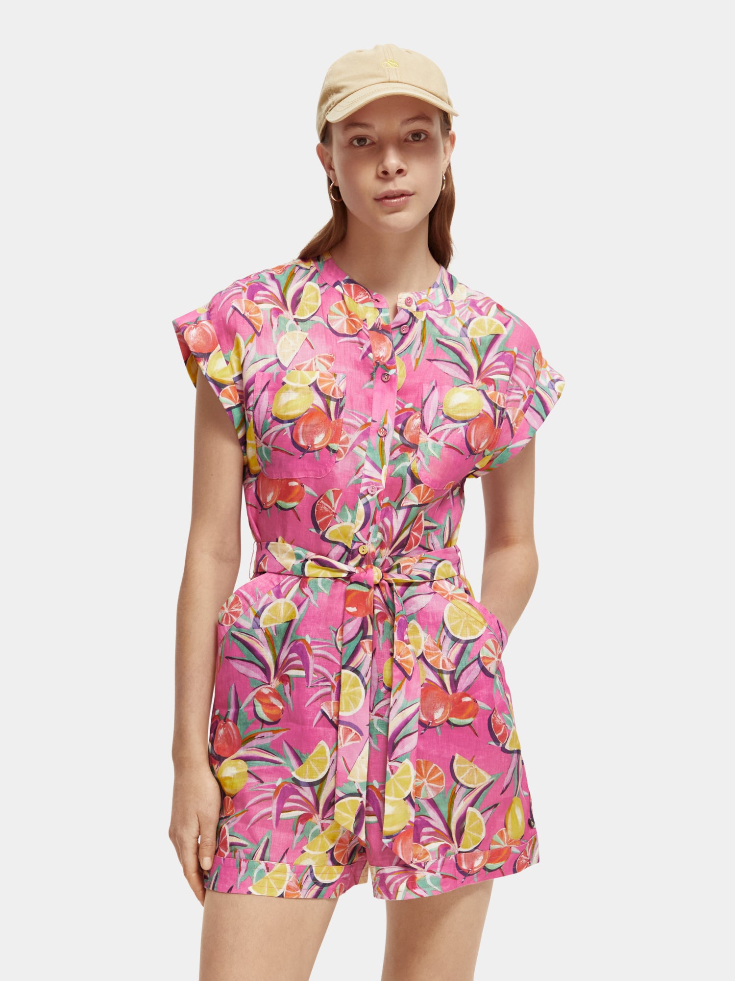 Linen all-in-one playsuit - Citrus Squash Orchid