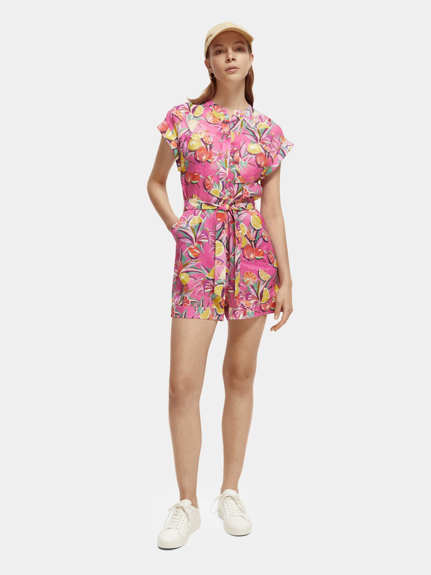 Linen all-in-one playsuit - Citrus Squash Orchid