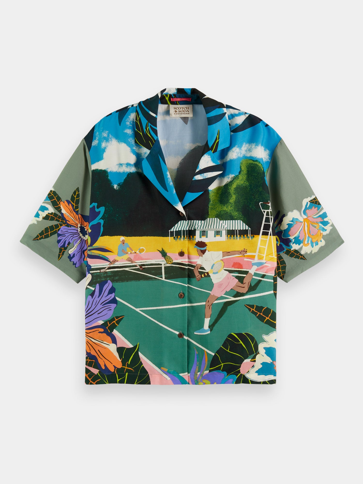 Tencel camp shirt with tennis print - Green Tennis Aop