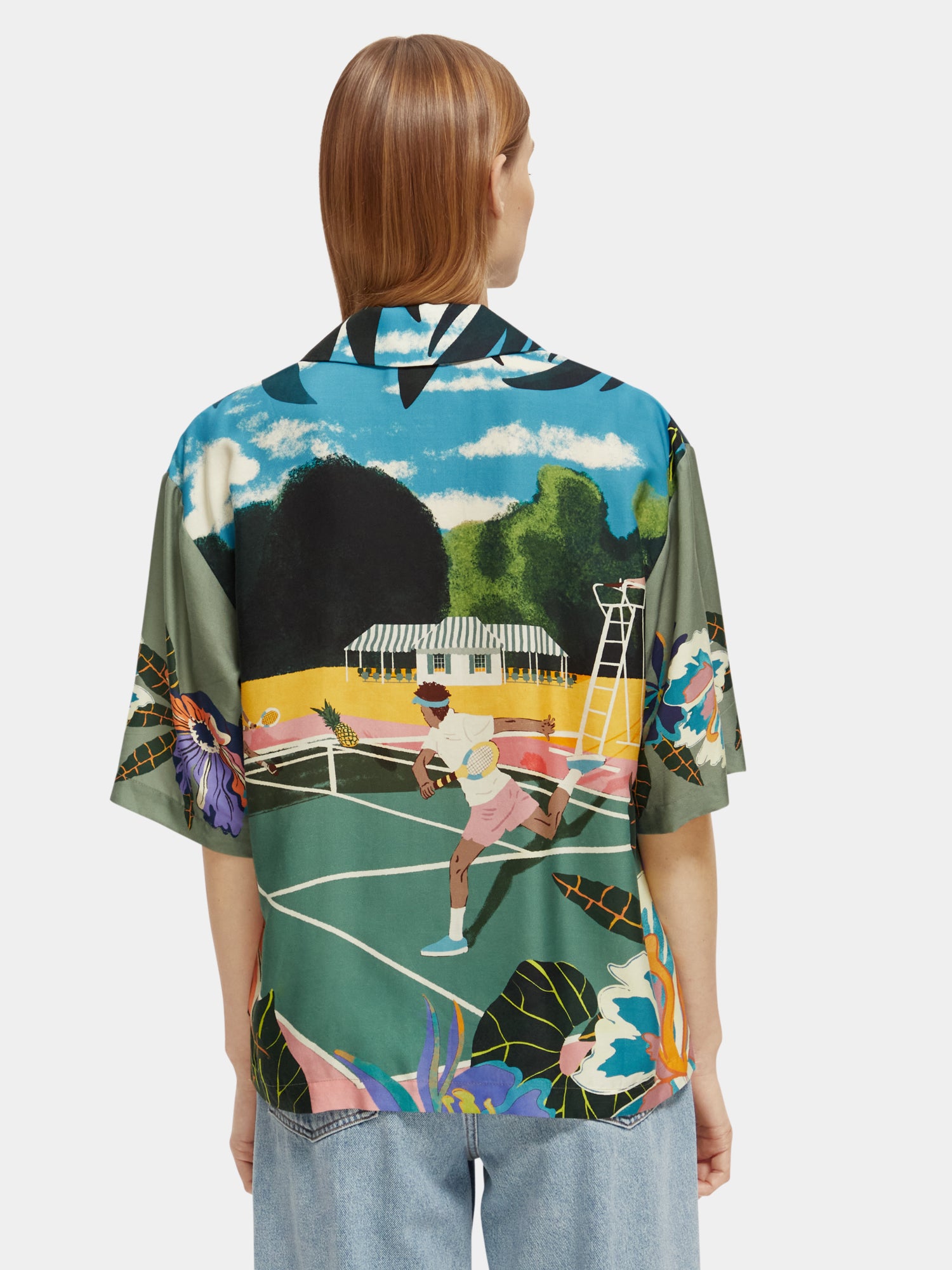 Tencel camp shirt with tennis print - Green Tennis Aop