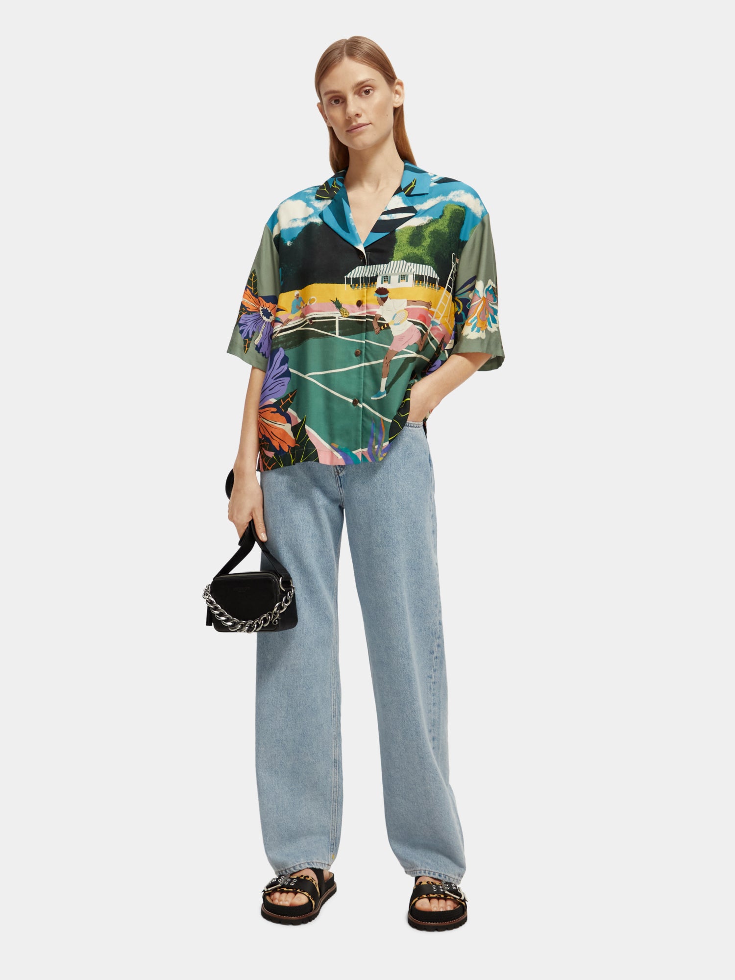 Tencel camp shirt with tennis print - Green Tennis Aop
