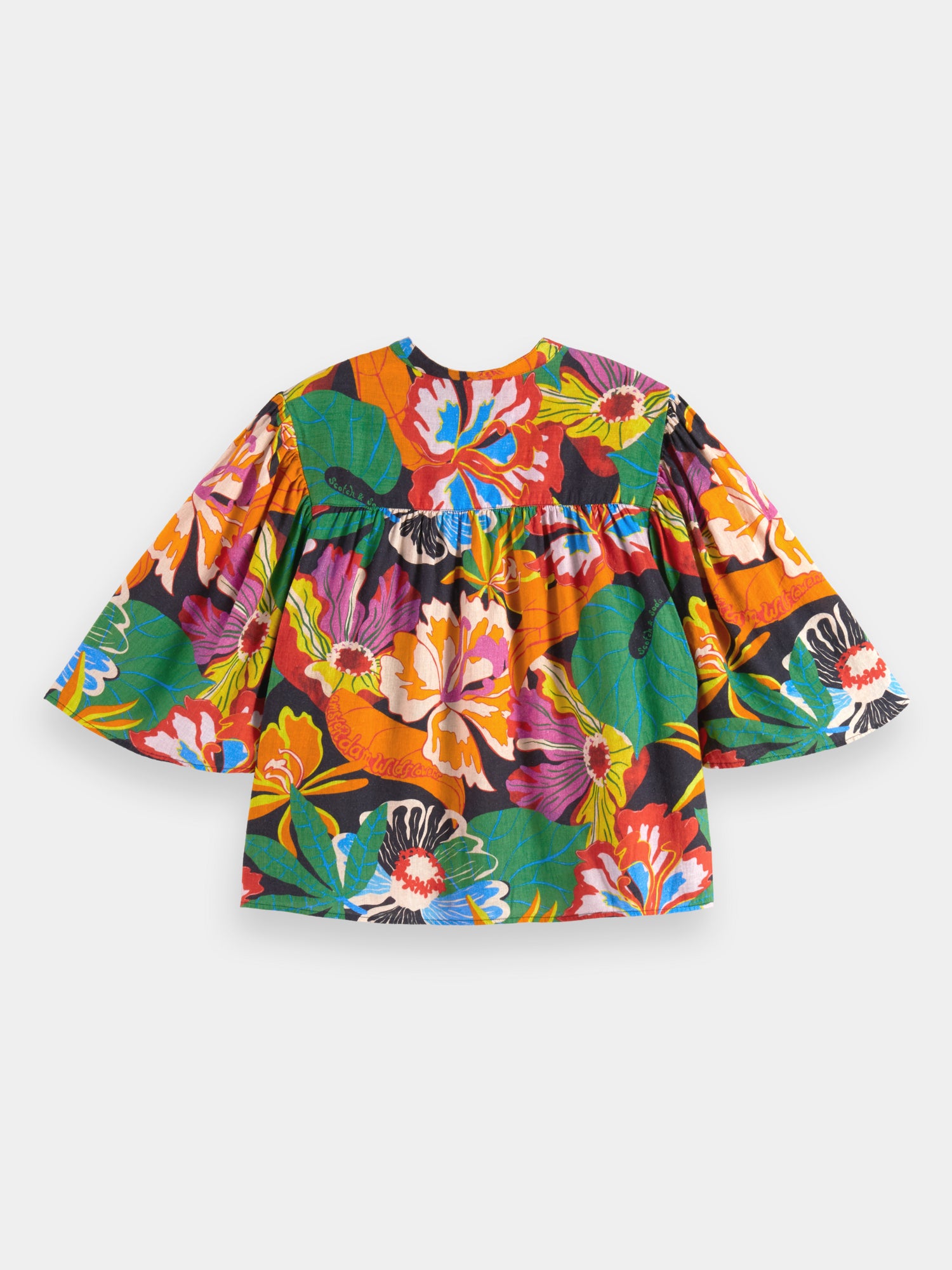 Flutter sleeve linen blend shirt - Floral