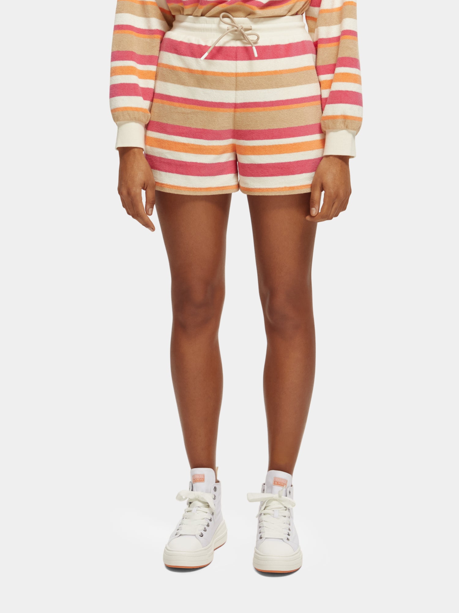 High-rise towelling shorts - Vanilla White