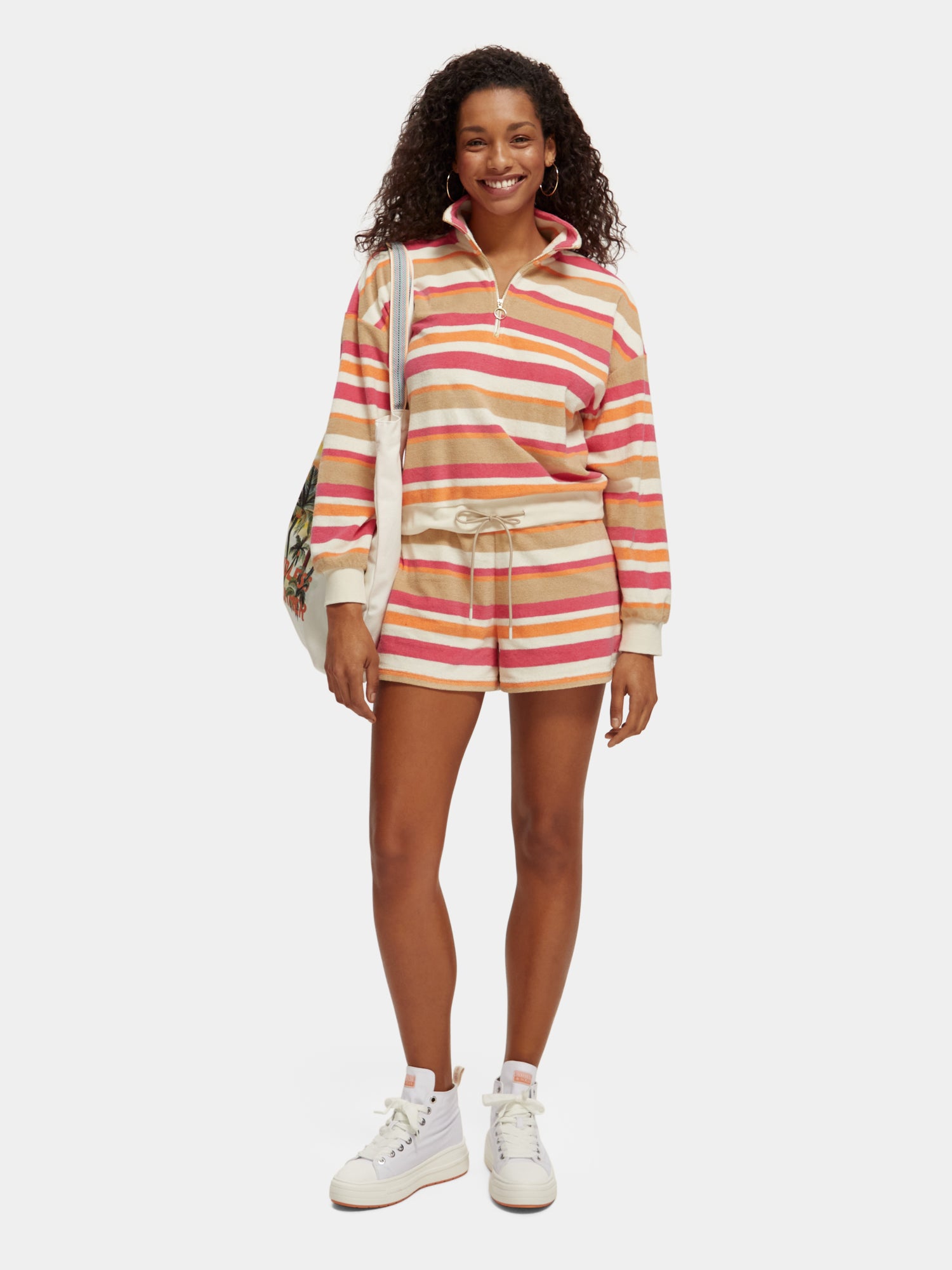 High-rise towelling shorts - Vanilla White