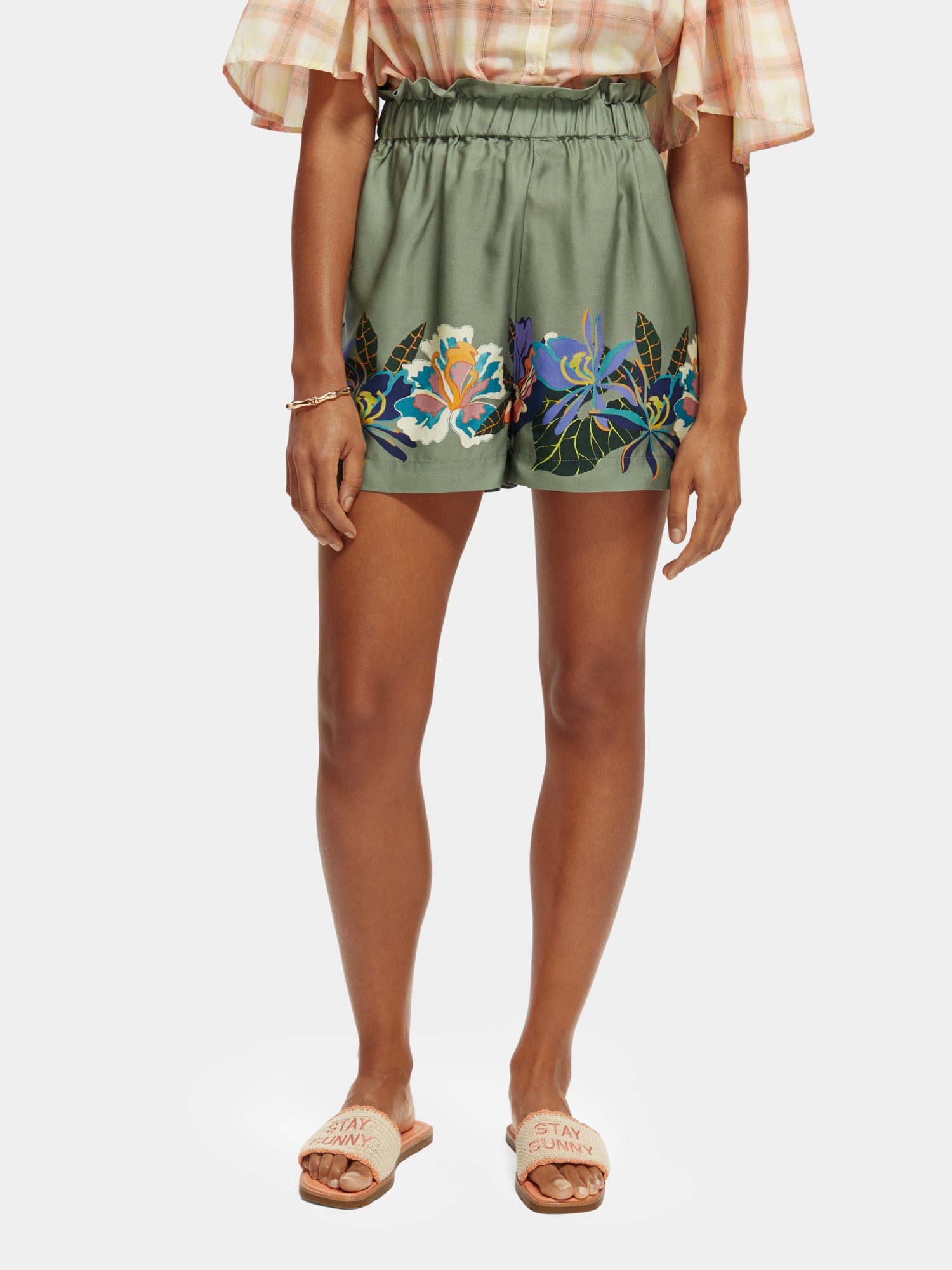 High-rise printed Tencel tennis shorts - Green Tennis Aop