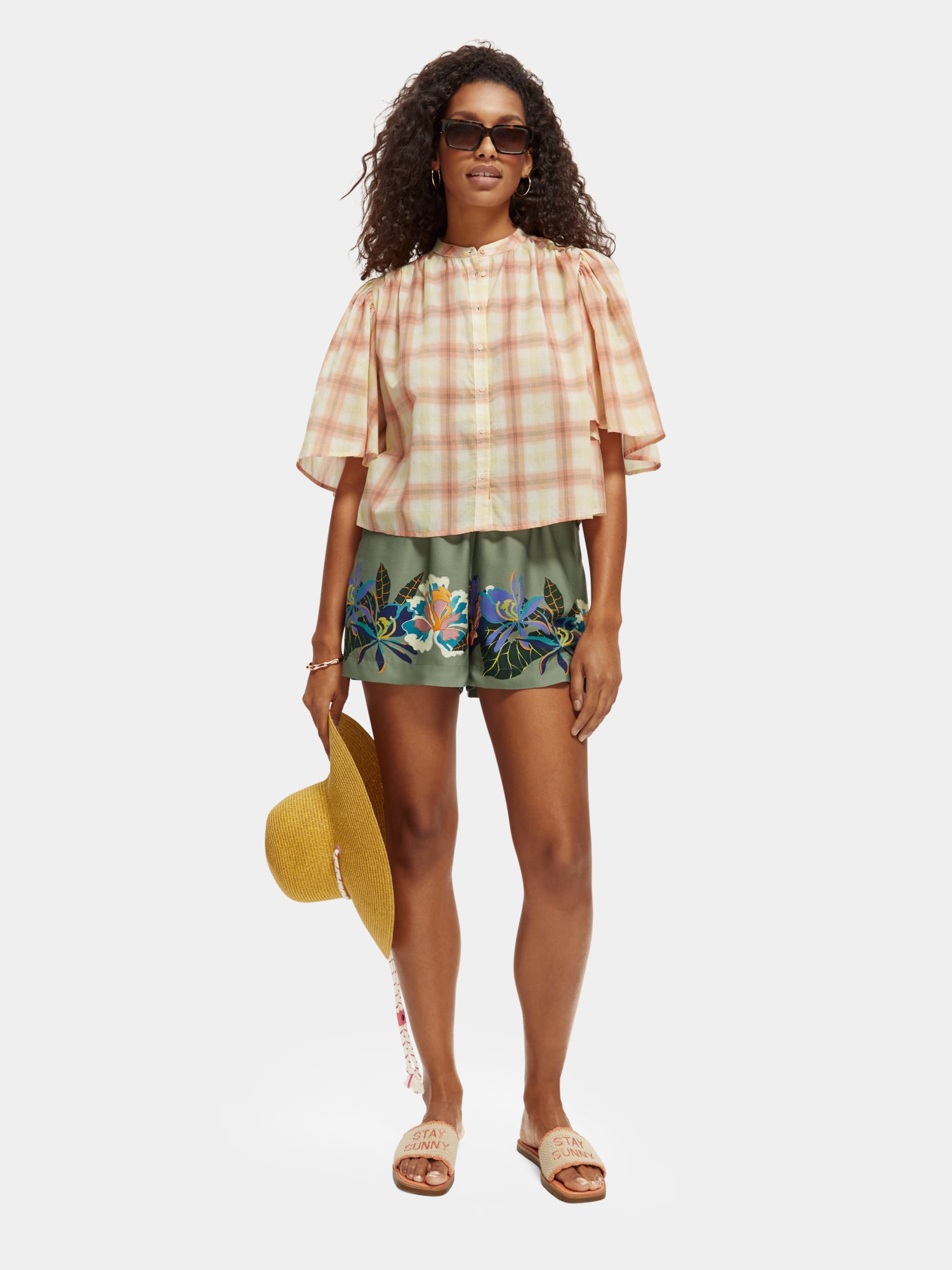 High-rise printed Tencel tennis shorts - Green Tennis Aop