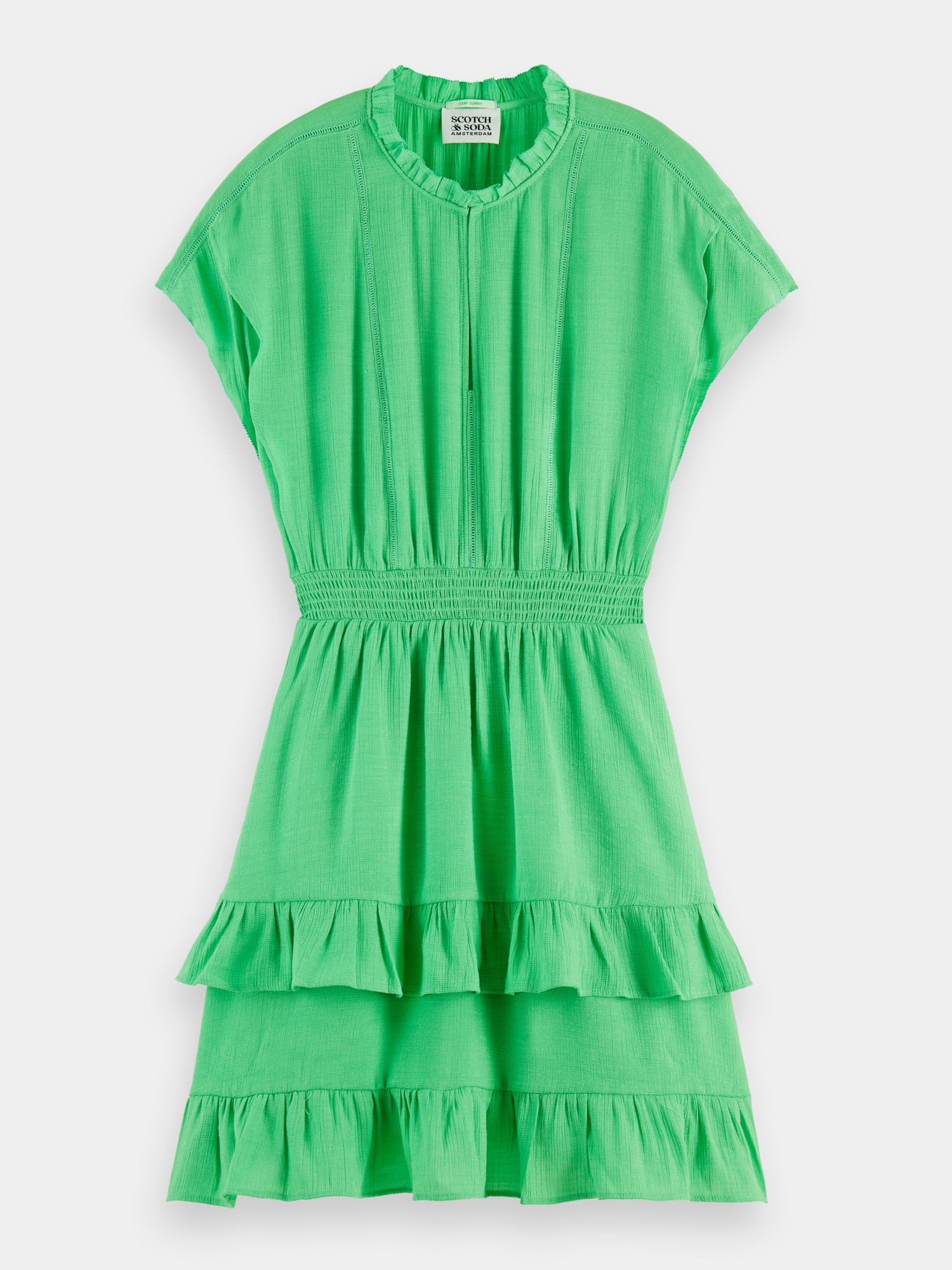 Easy fitted smocked mini dress - Bright Parakeet