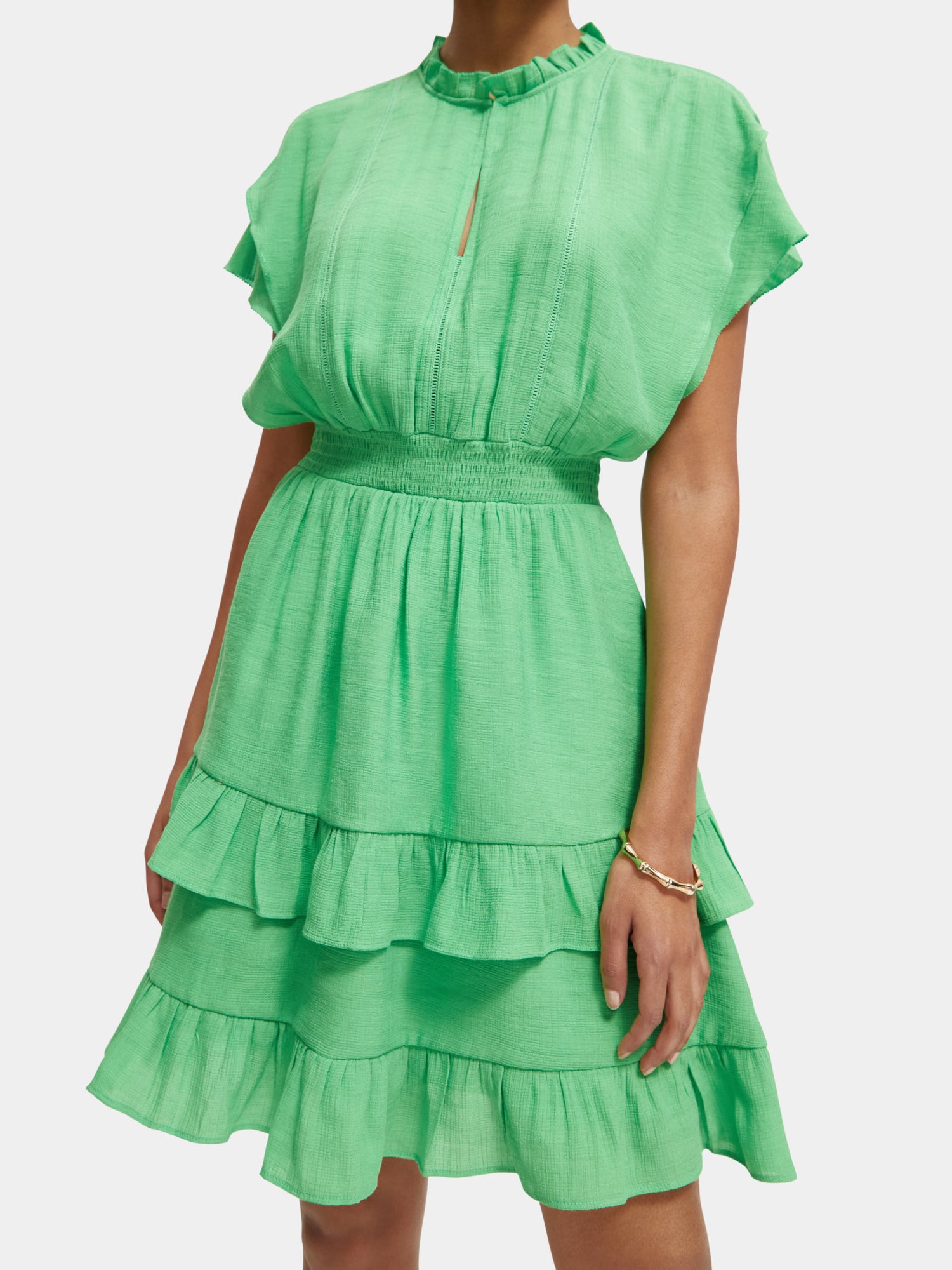 Easy fitted smocked mini dress - Bright Parakeet